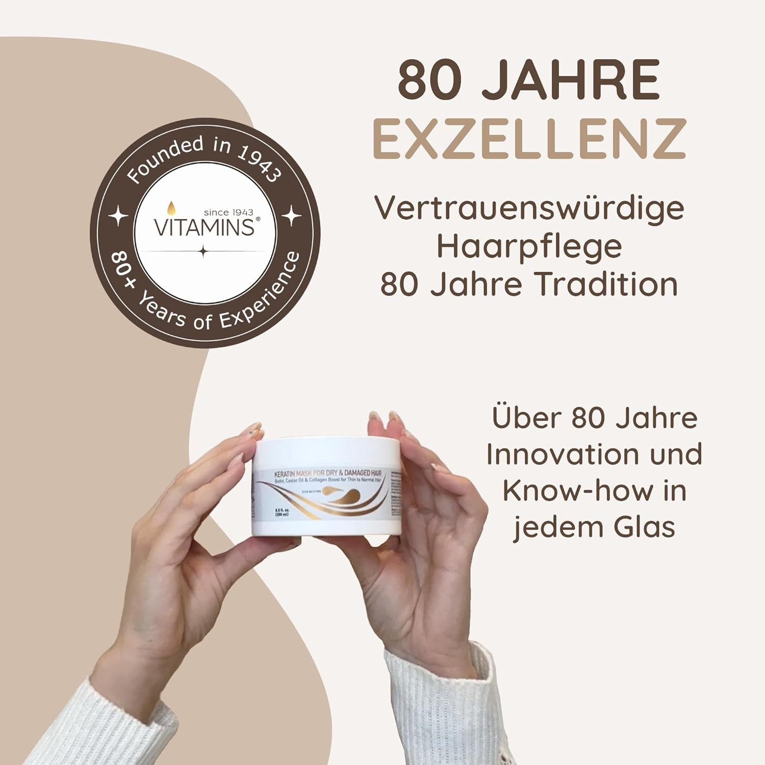 VITAMINS hair cosmetics Haarmaske Keratin – Intensive Haarkur mit Biotin, Kollagen & Ölen, 2-IN-1-HAARSPÜLUNG & HAARMASKE FÜR GLÄNZENDES, SEIDIGES HAAR, für trockenes & geschädigtes Haar