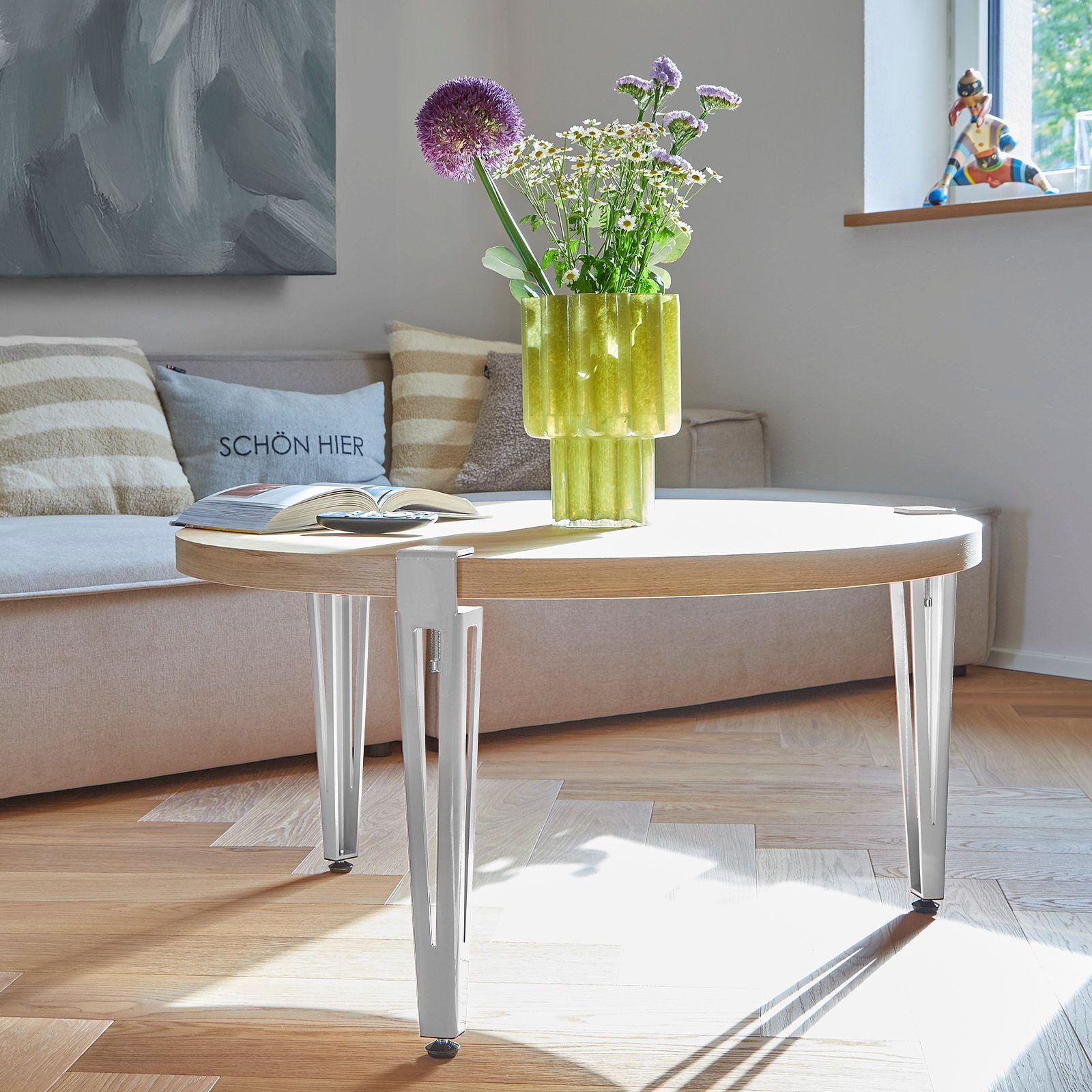SO-TECH® Tischbein ColorLine in F-Form konisch zulaufend von 70 auf 40 mm, mit Klemmschraube (ohne Bohren) - weiß - Höhe 464 mm - 1x