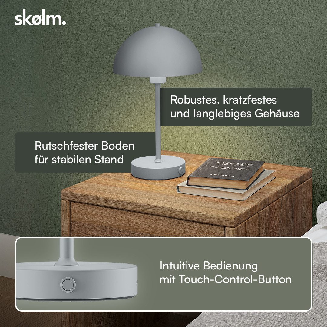 skølm Tischleuchte Aeriala mit Akku, Grau, warmweißes Licht, Nachttischlampe dimmbar, LED Tischleuchte aufladbar, Pilzform – Bild 3 von 5