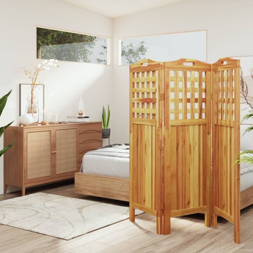 furnicato Raumteiler aus Echtholz, 121,5 x 2 x 115 cm, geölt, 1-tlg., Klappbarer Paravent mit drei Paneelen für Schlaf- und Wohnzimmer