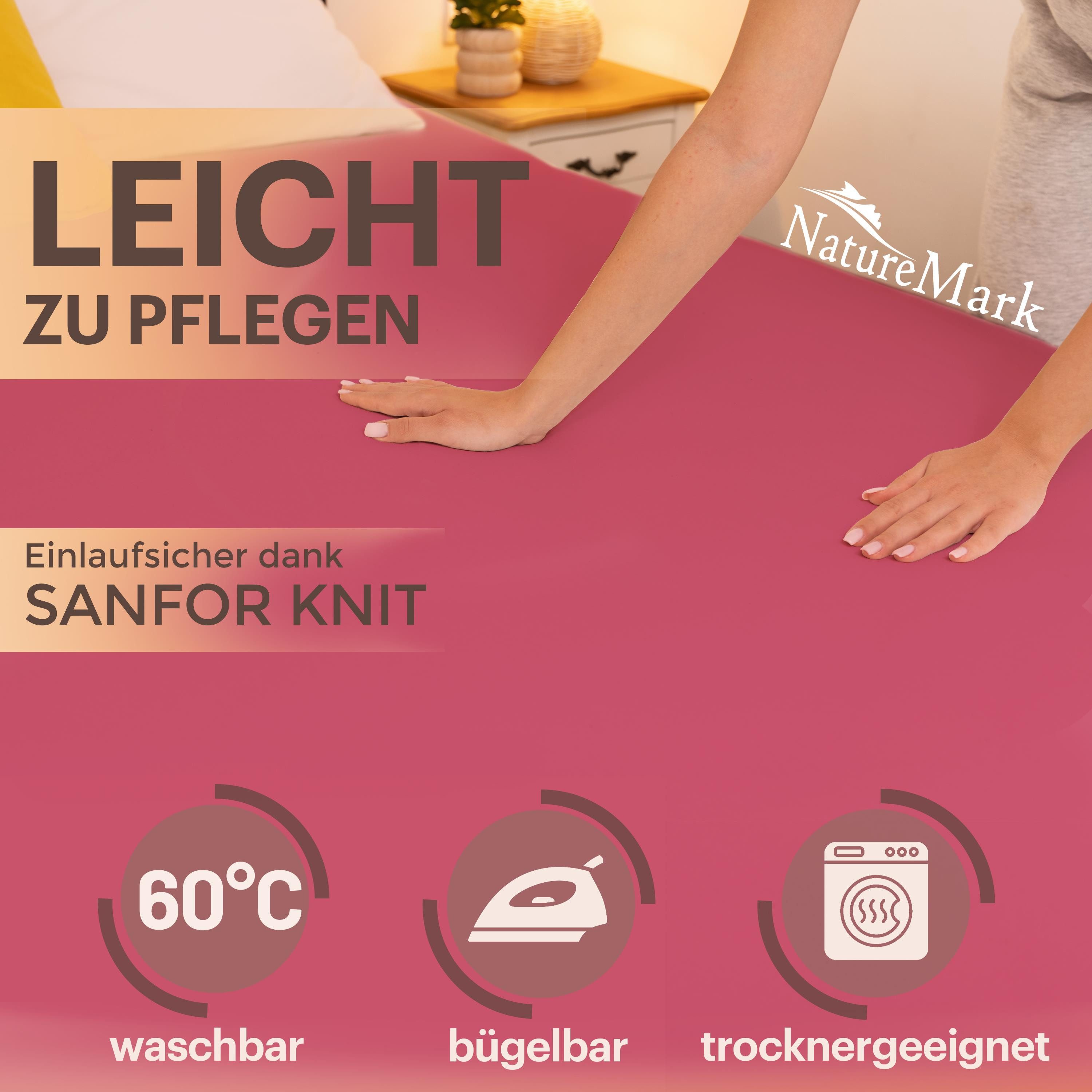 NatureMark Spannbettlaken Boxspringbett Spannbetttuch 200x220cm, Baumwolle, Gummizug: rundum, (1 Stück), 40 cm Steghöhe - 200 x 220cm Spannbetttuch, Bordeaux ro – Bild 3 von 5