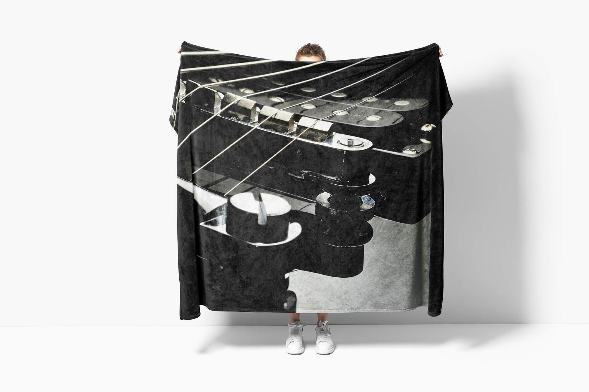 mit Fotomotiv Art Kuscheldecke (1-St), Handtücher Handtuch Handtuch Gi, Baumwolle-Polyester-Mix Saunatuch Gitarre Strandhandtuch Schwarz Sinus