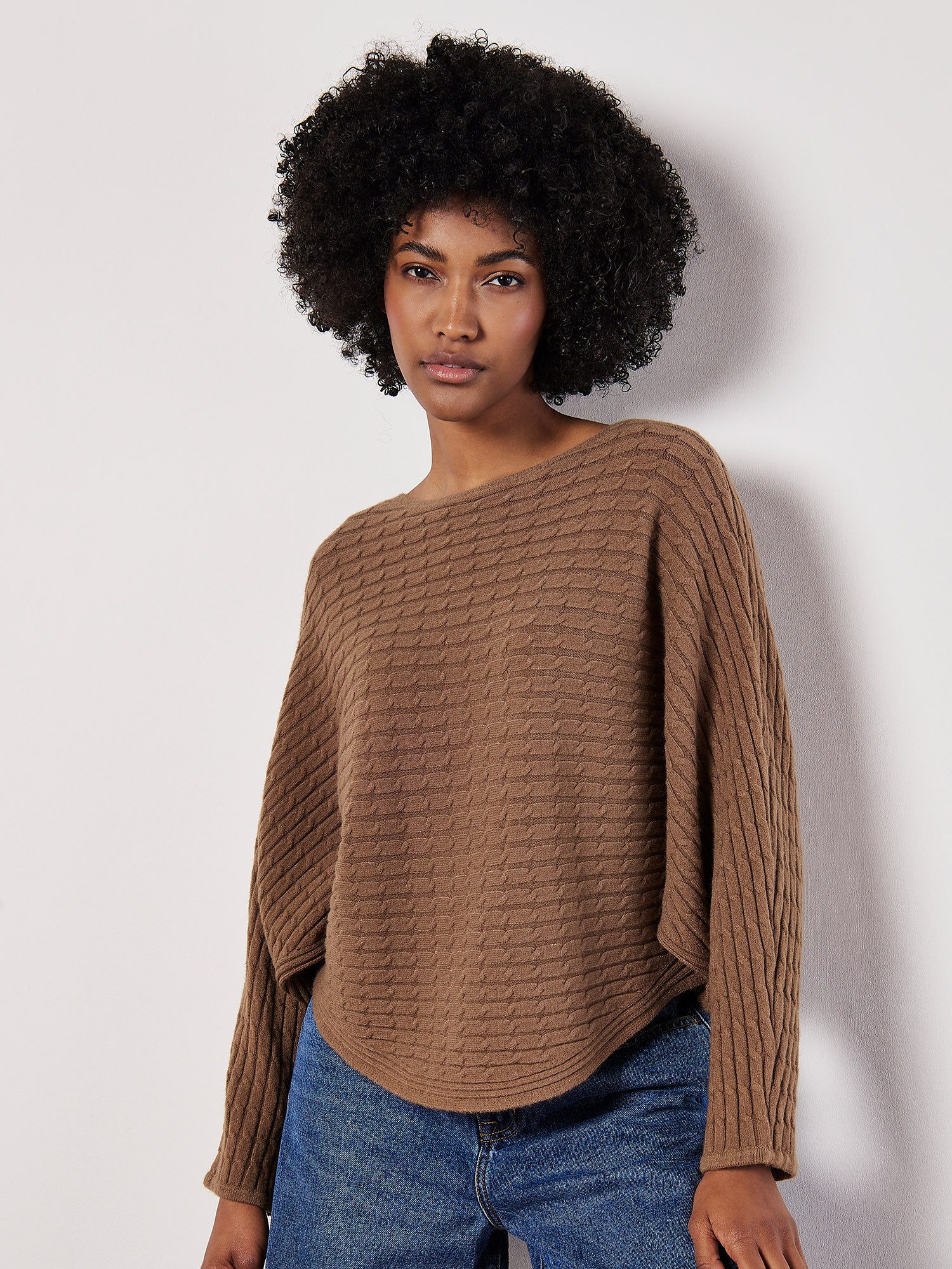 Apricot Strickpullover Fledermaus-Pullover (1-tlg) mit Zopfmuster-Streifen günstig online kaufen