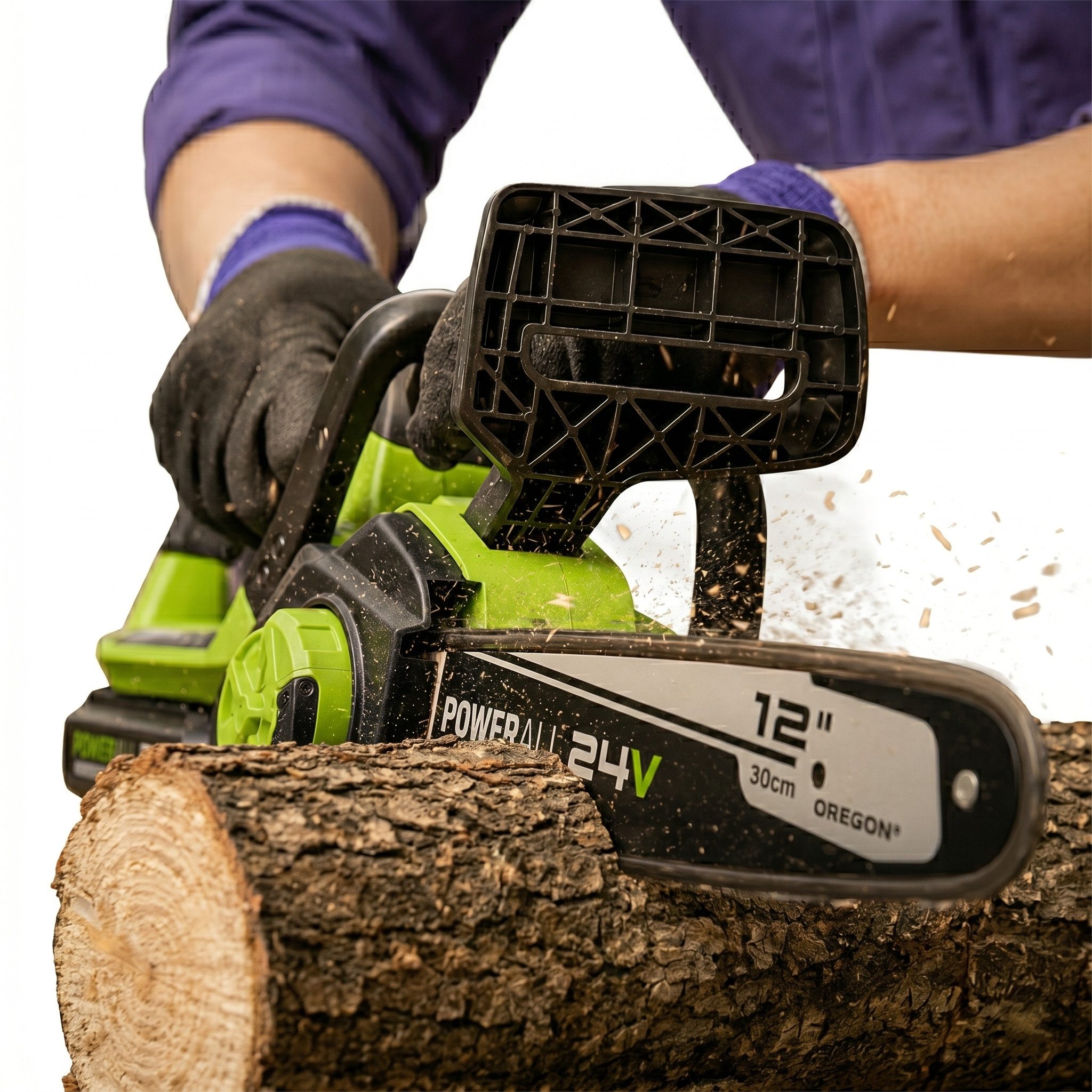 Greenworks Akku-Kettensäge Elektro-Kettensage 24V Brushless CSG4450 4.0Ah Akku & Schnellladegerät, 6''/12'' Mini Kettensäge automatischer Kettenschmierung für Heimbüro