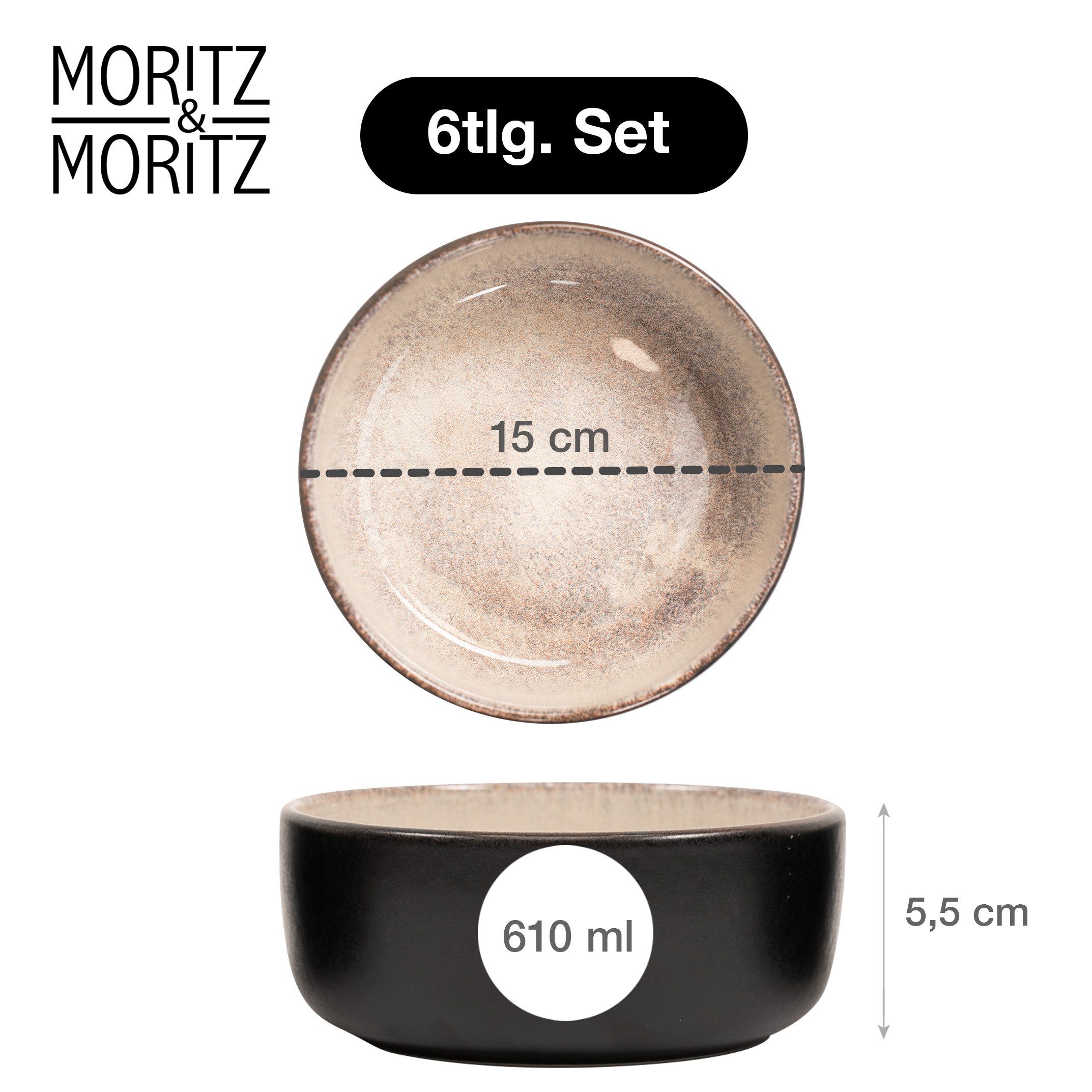 Moritz & Moritz Müslischüssel VIDA Müslibowl für 6 Personen Beige, Porzellan, (Set, 6-tlg), Stylisches Schalen Set