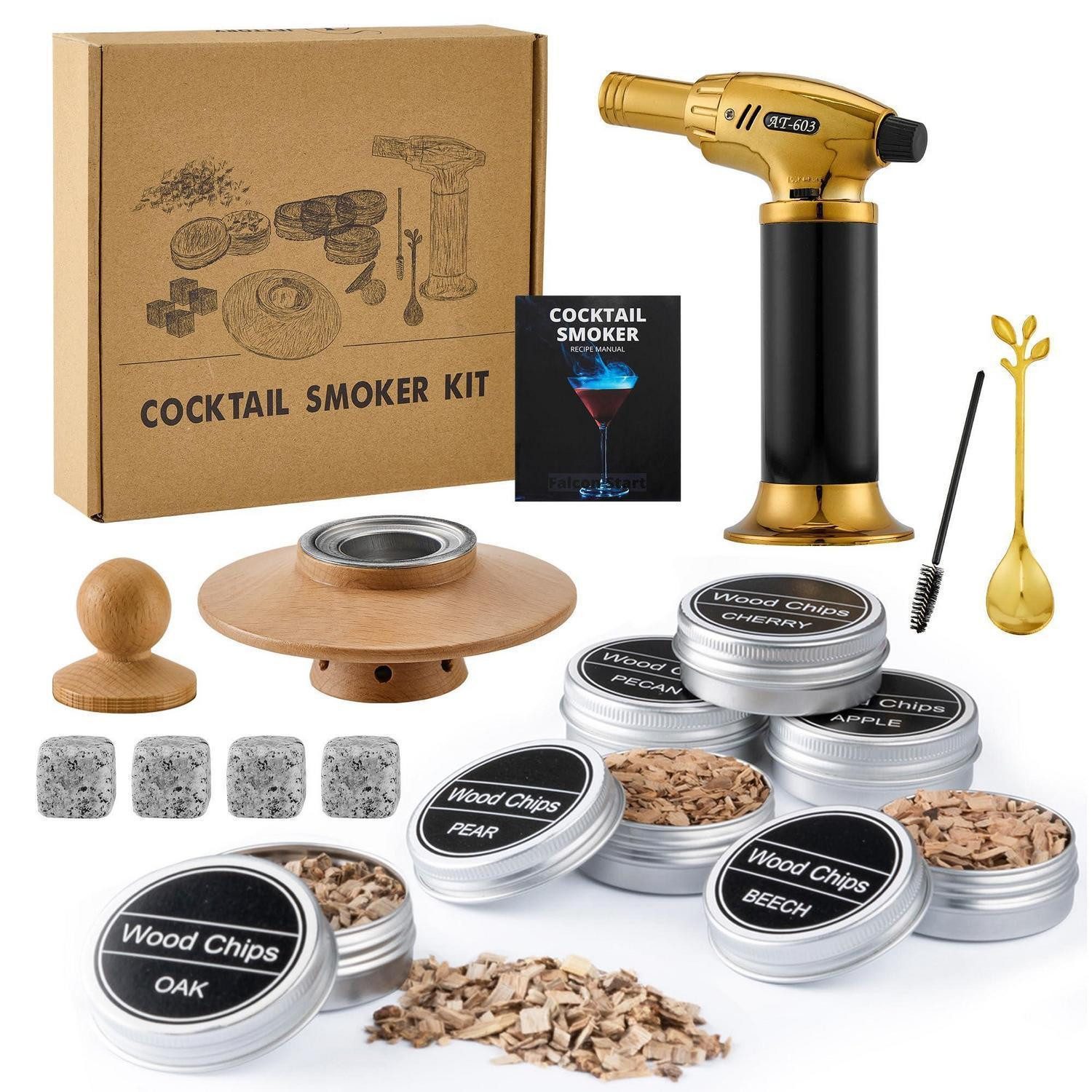 LuxusKollektion Cocktail-Set Whisky Smoker Set m. 4 Granitsteinen