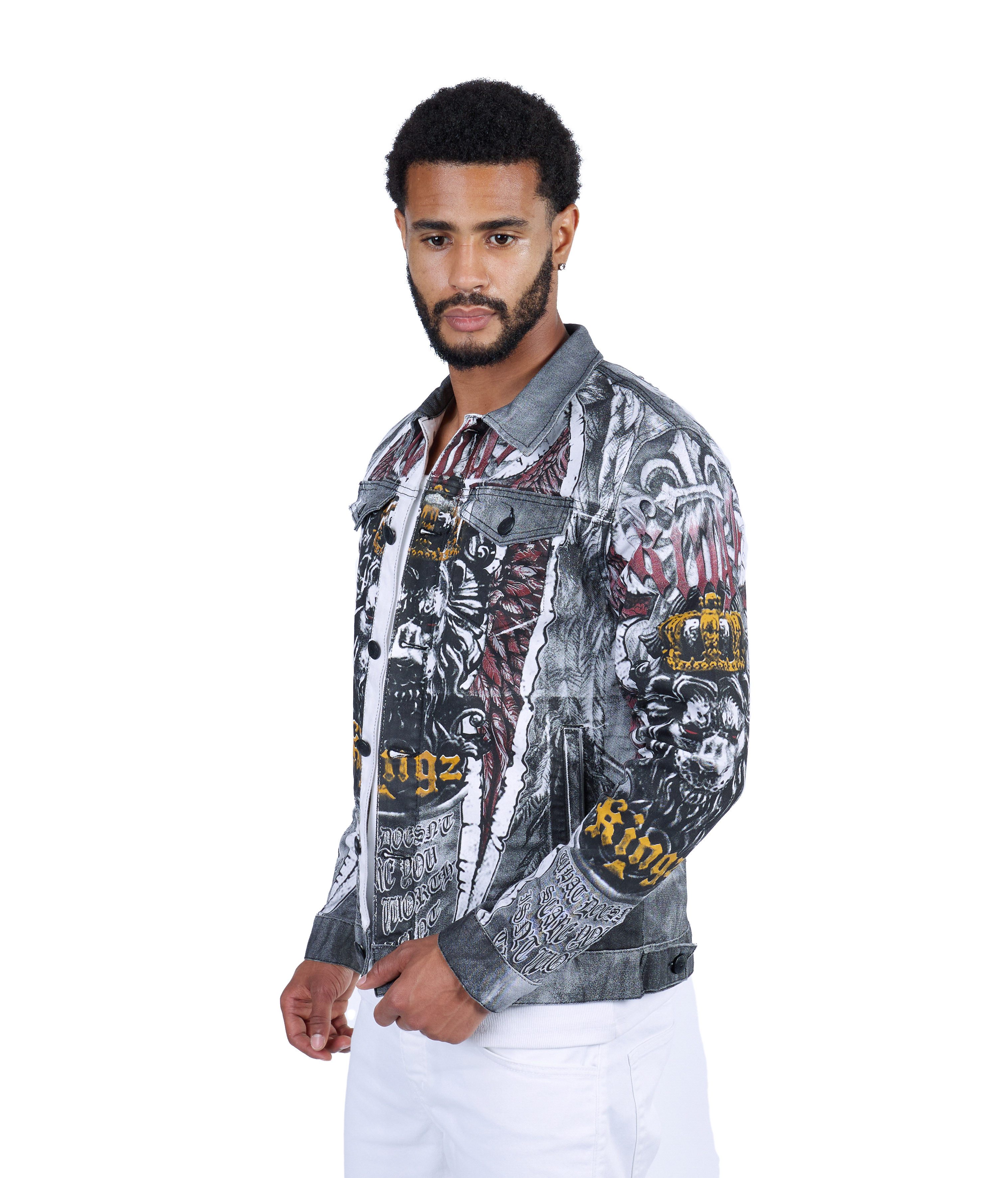 KINGZ Jeansjacke Designer Nieten Jeansjacke mit günstig online kaufen