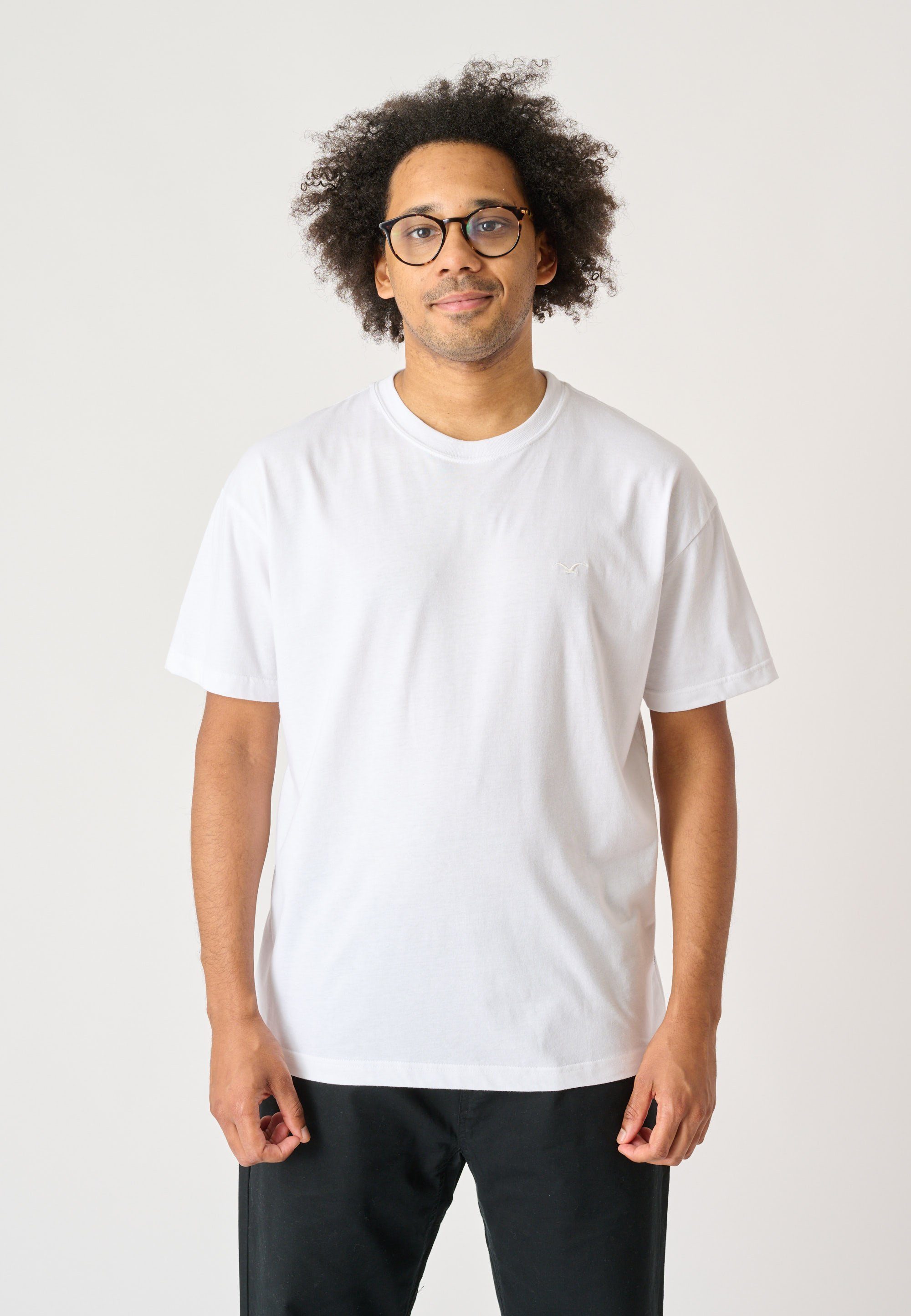 lockerem Schnitt (1-tlg) Oversize T-Shirt Cleptomanicx Ligull in weiß