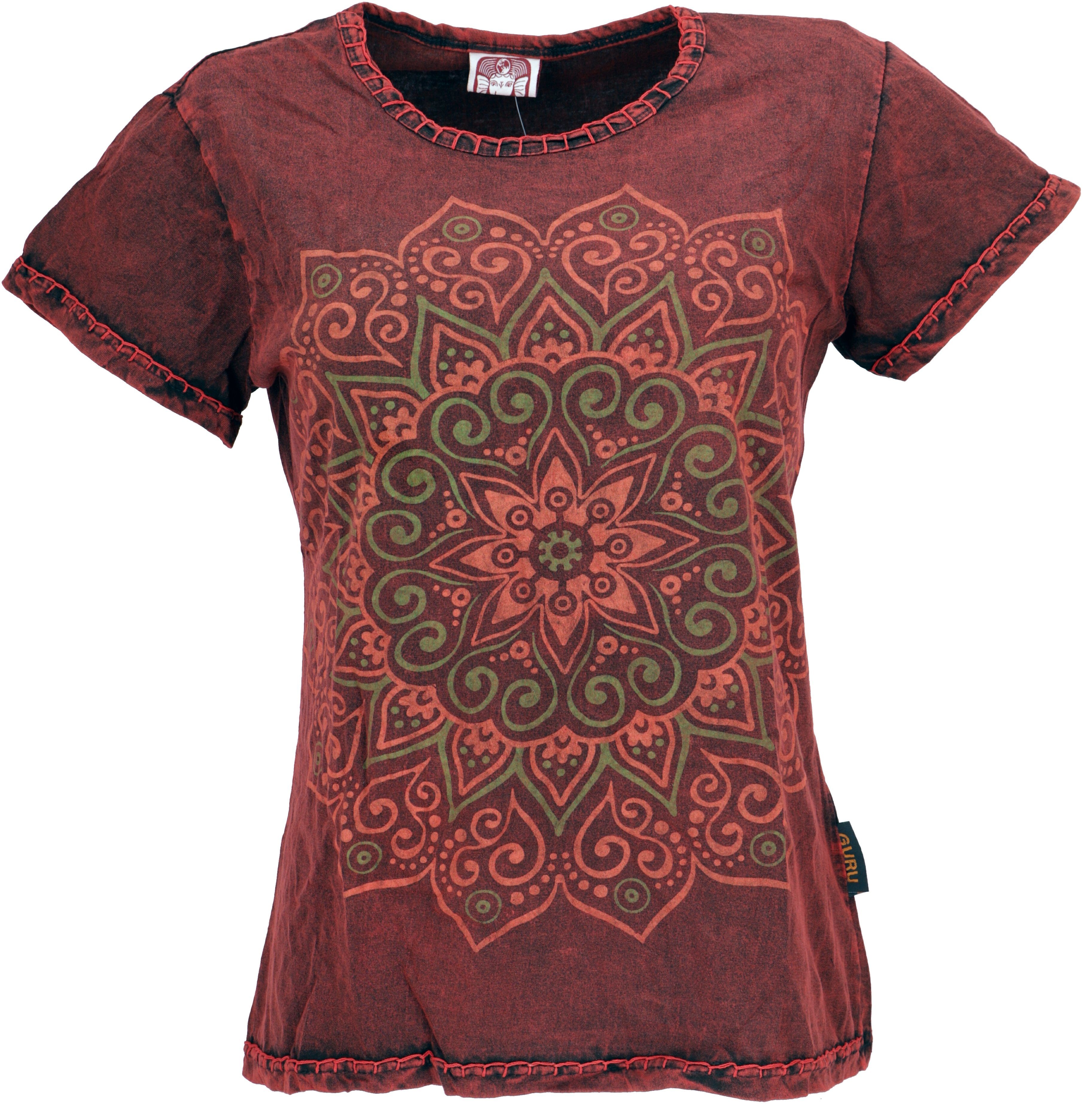 Guru-Shop T-Shirt Boho T-Shirt mit Mandaladruck, Stonewashed.. Festival, Ethno Style, alternative Bekleidung