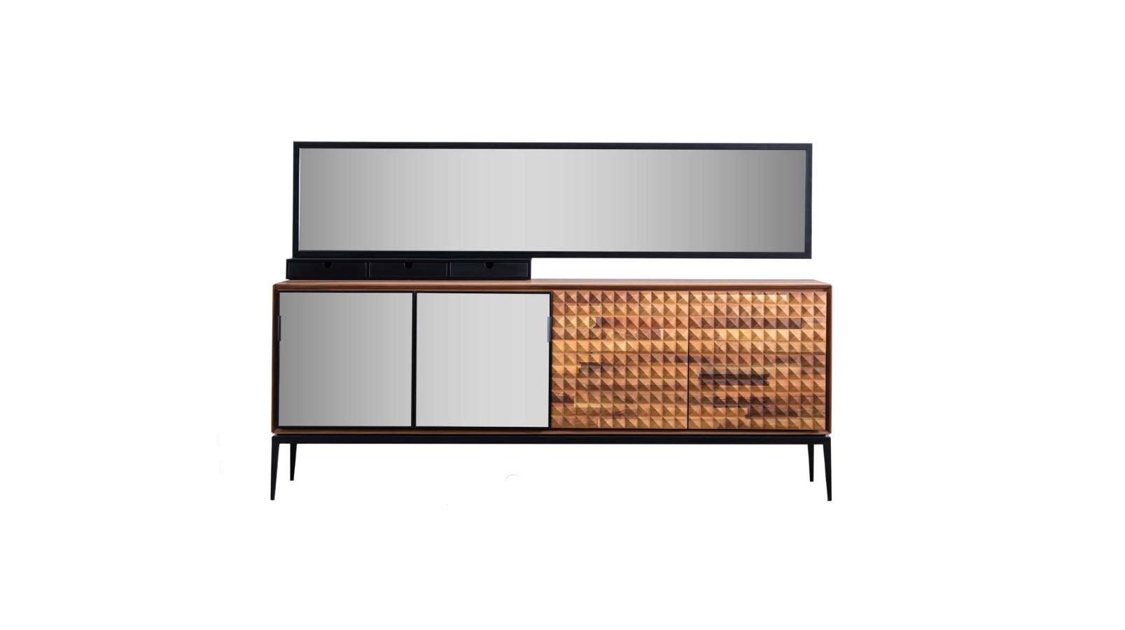 JVmoebel Anrichte Braune Holzkommode mit Spiegel für das Esszimmer Мебельstück (2 St., Anrichte/Spiegel), Made in Europa