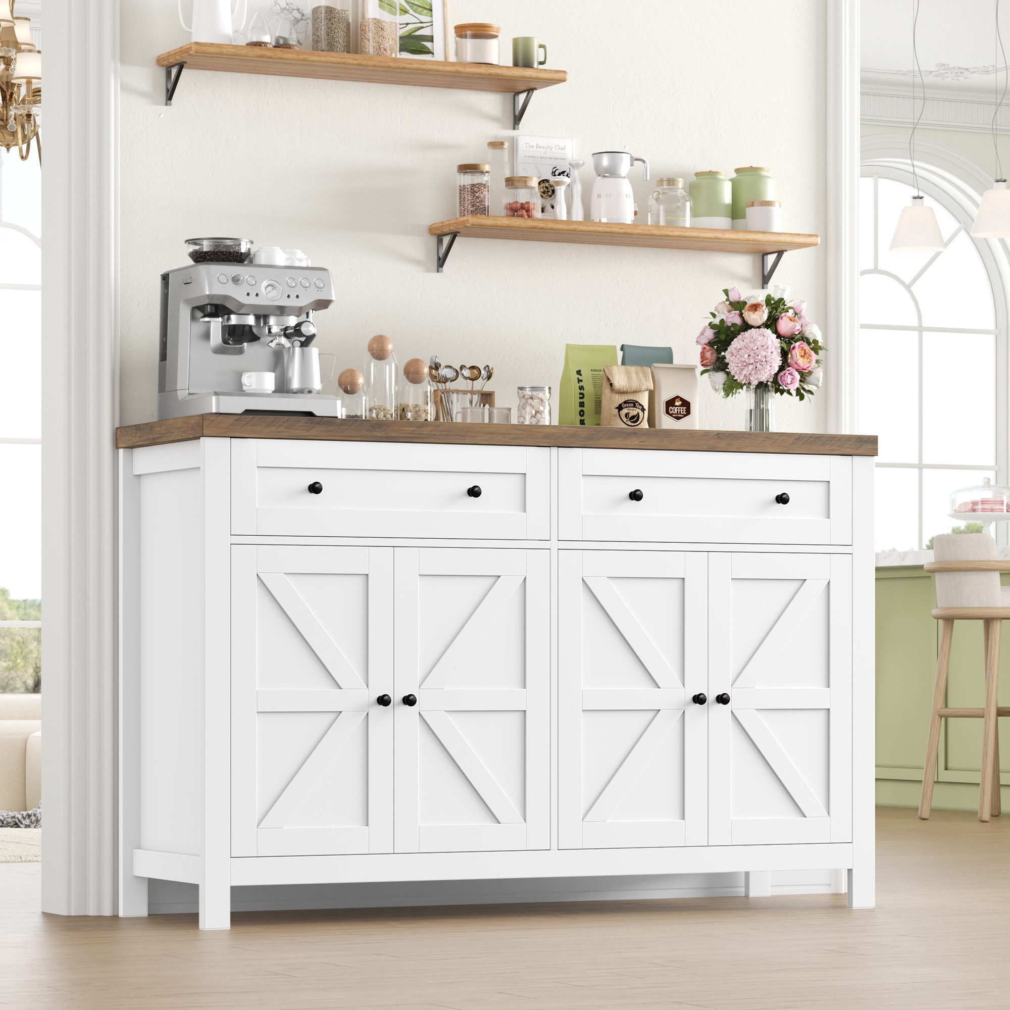 HOMECHO Buffet kitchen cabinet with worktop, 2 drawers and 4 doors