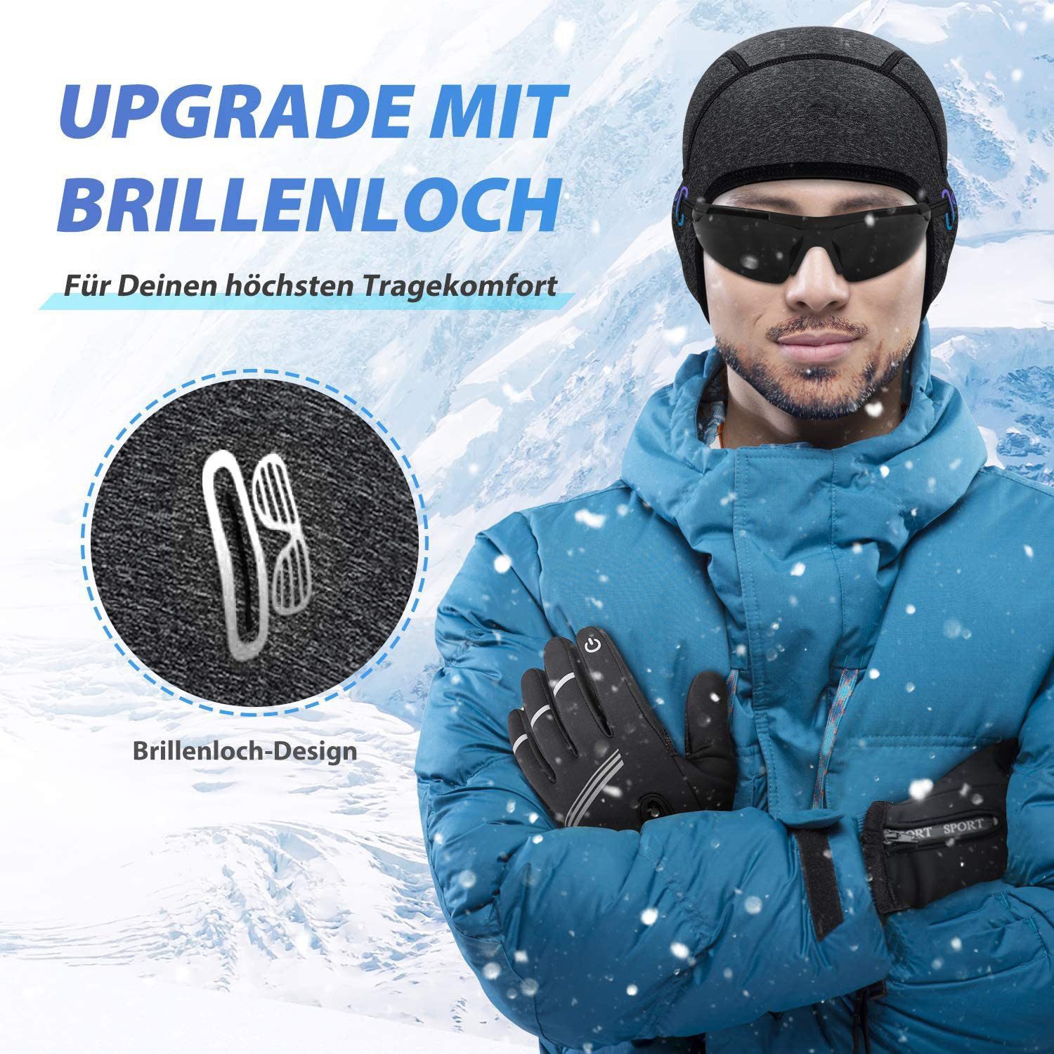 Blusmart Unterhelmmütze Winddichte und warme Radmütze (Warme Helmmütze unter dem Helm, Warme und atmungsaktive Radmützen für Herren und Damen) Unisex-Fahrradhel – Bild 4 von 5