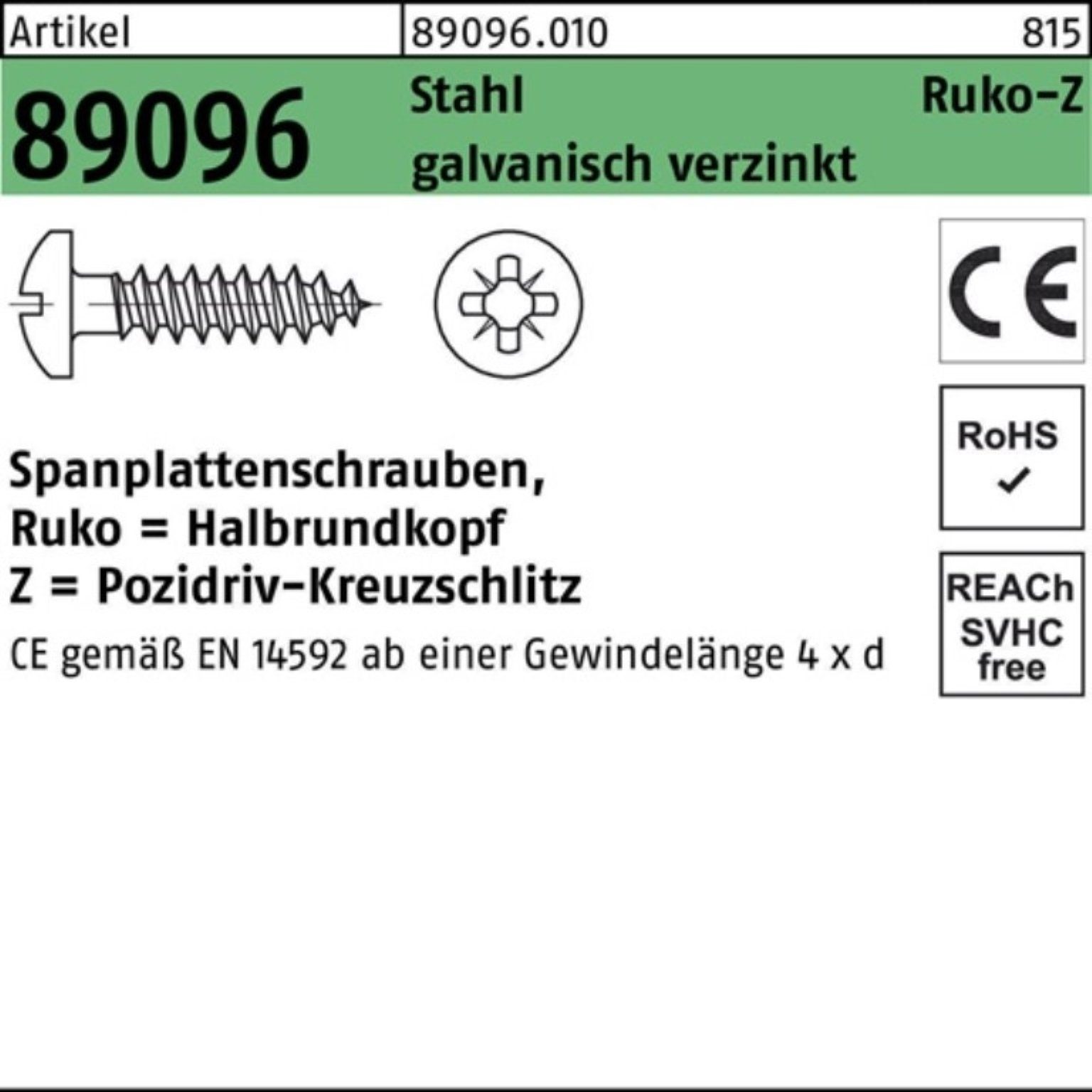 Reyher Spanplattenschraube Stahl Spanplattenschraube PZ R HAKO galv.verz. 200er 89096 Pack 5x80-Z
