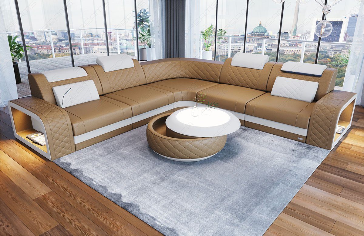 Designersofa Form Ledersofa, verstellbare Ecksofa Sofa Foggia Sofa Dreams L LED, mit Kopfstützen, Leder Couch