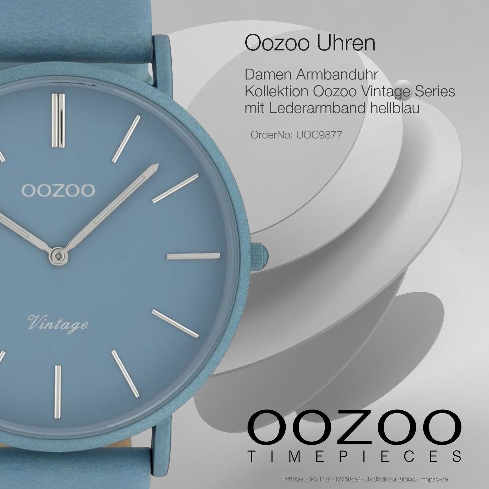 groß Damen rund, hellblau, Oozoo Quarzuhr Lederarmband, 44mm) Fashion-Style OOZOO Damenuhr (ca. Armbanduhr