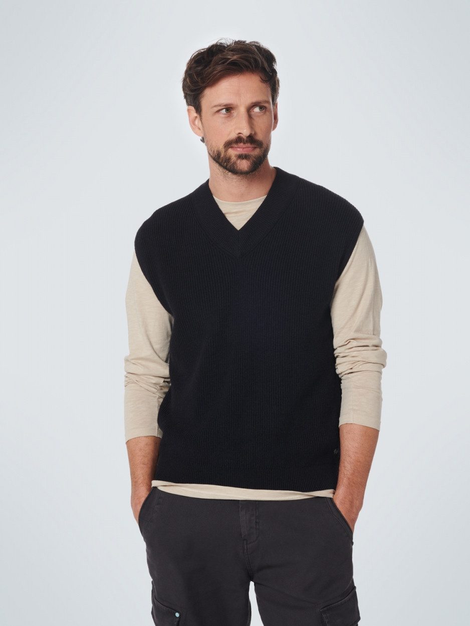 NO EXCESS С коротким рукавом - einfarbig - Spencer V-Neck Relief Rib Jacquard with Wool