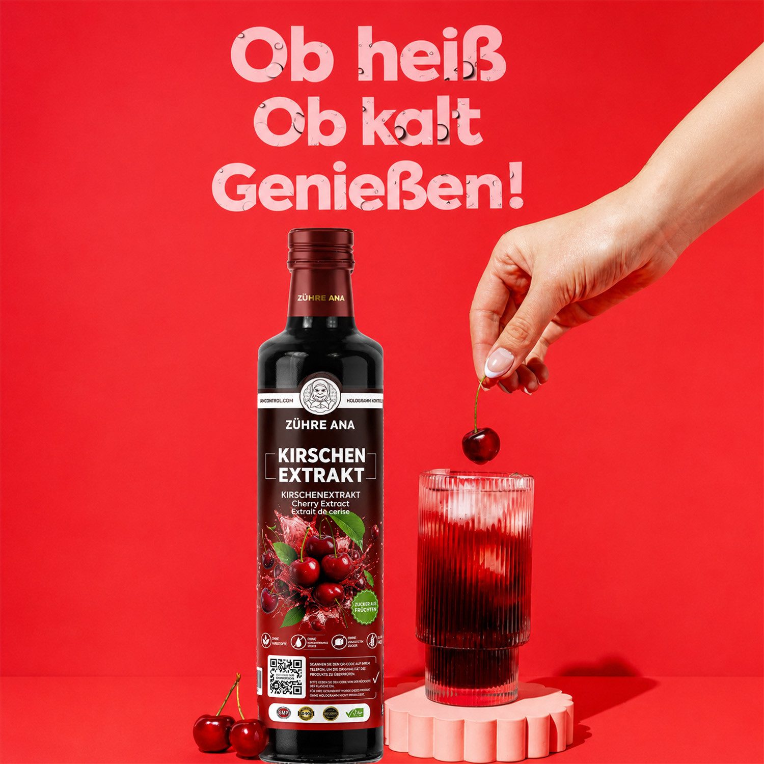 Zühre Ana® Sirup Kırsch Extrakt 640 g – 100 % Frucht, Konzentrat, Natürlich, 1+5, 640 g, Aroma und leicht säuerlicher Geschmack, Mischungsverhältnis: 1+5