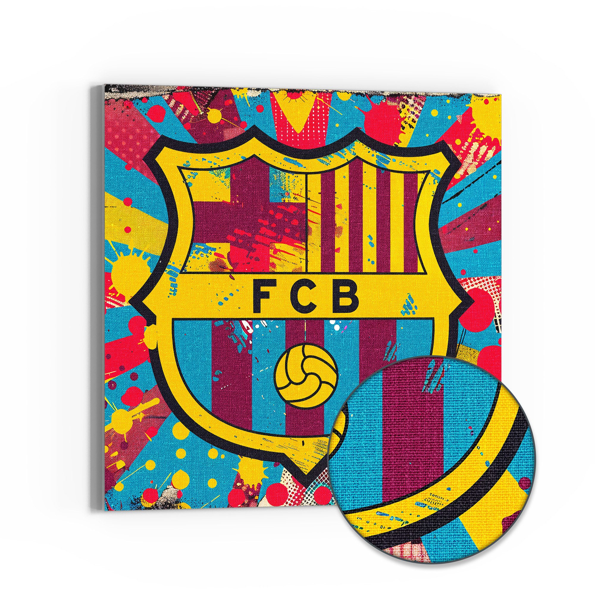 DEQORI Leinwandbild 'Wappen FC Barcelona', 'Wappen FC Barcelona', Hybrid Leinwand Bild Wandbild flach modern