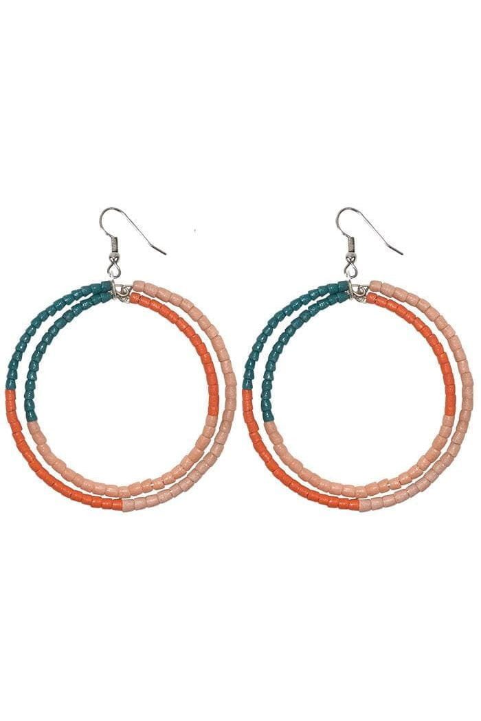 Global Mamas Paar Creolen Hoop & Kreole Ohrringe - Peach - Glasperlen, Handgefertigt in Ghana · recyceltes Glas · Unikat · Fair Trade (WFTO)