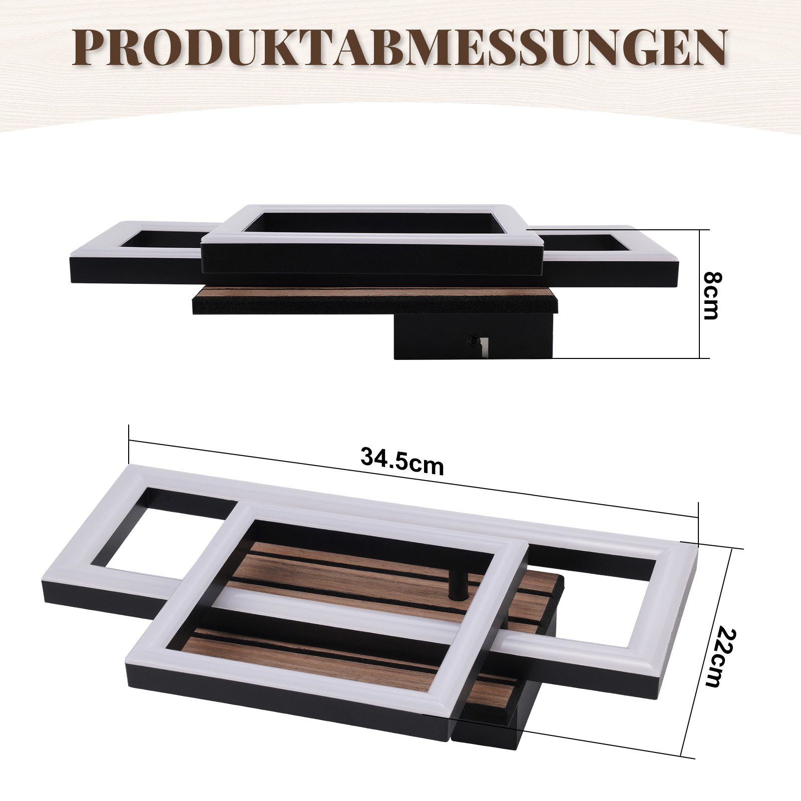 Nettlife LED Deckenleuchte Retro schwarz 14/21W eckig 3000K Warmweiß Design lampe Holz, LED fest integriert, für Küche Schlafzimmer Flur Wohnzimmer Bürolampe Zuhause