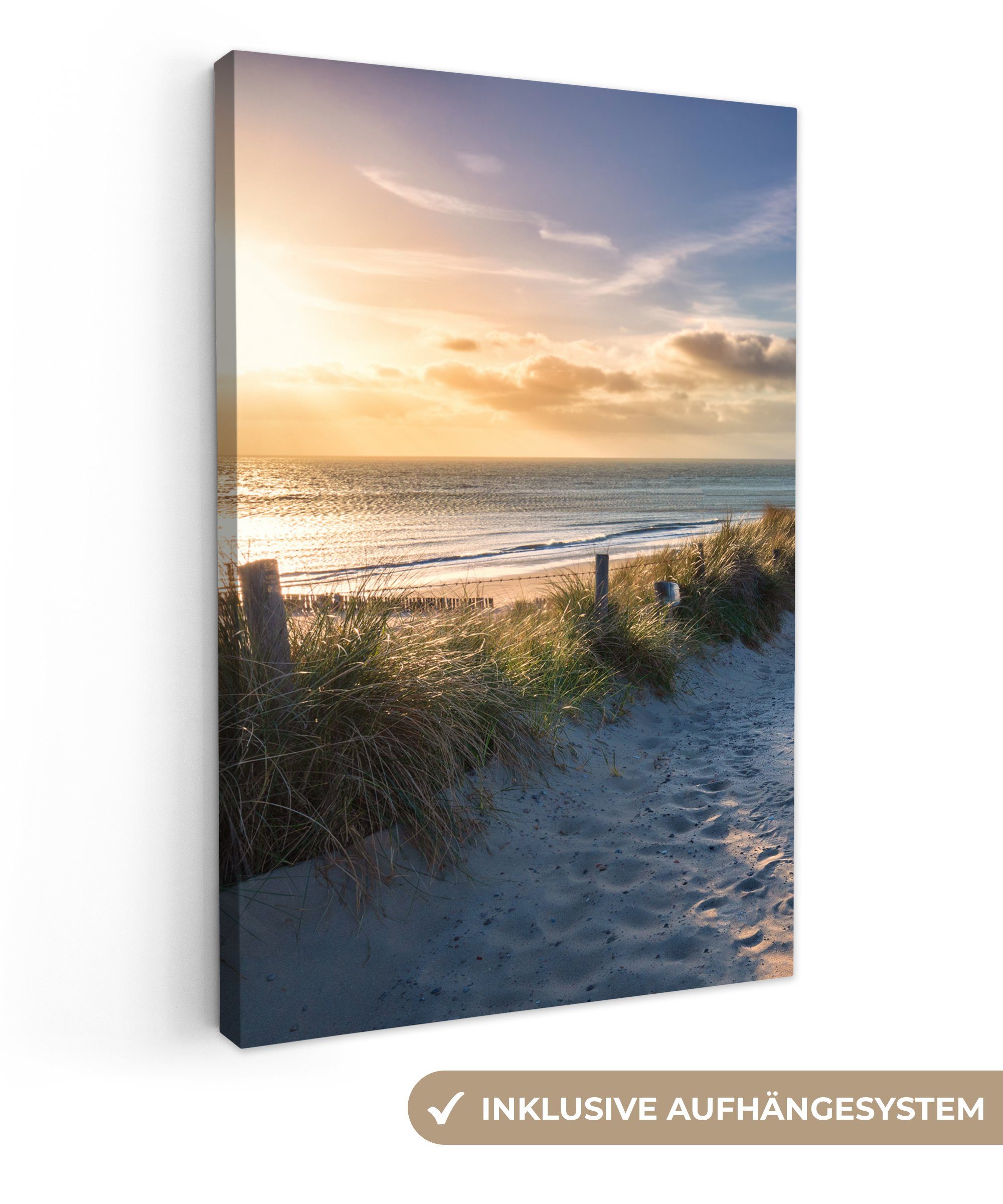 OneMillionCanvasses® Leinwandbild Sonnenuntergang - Strand - Düne - Gras - günstig online kaufen