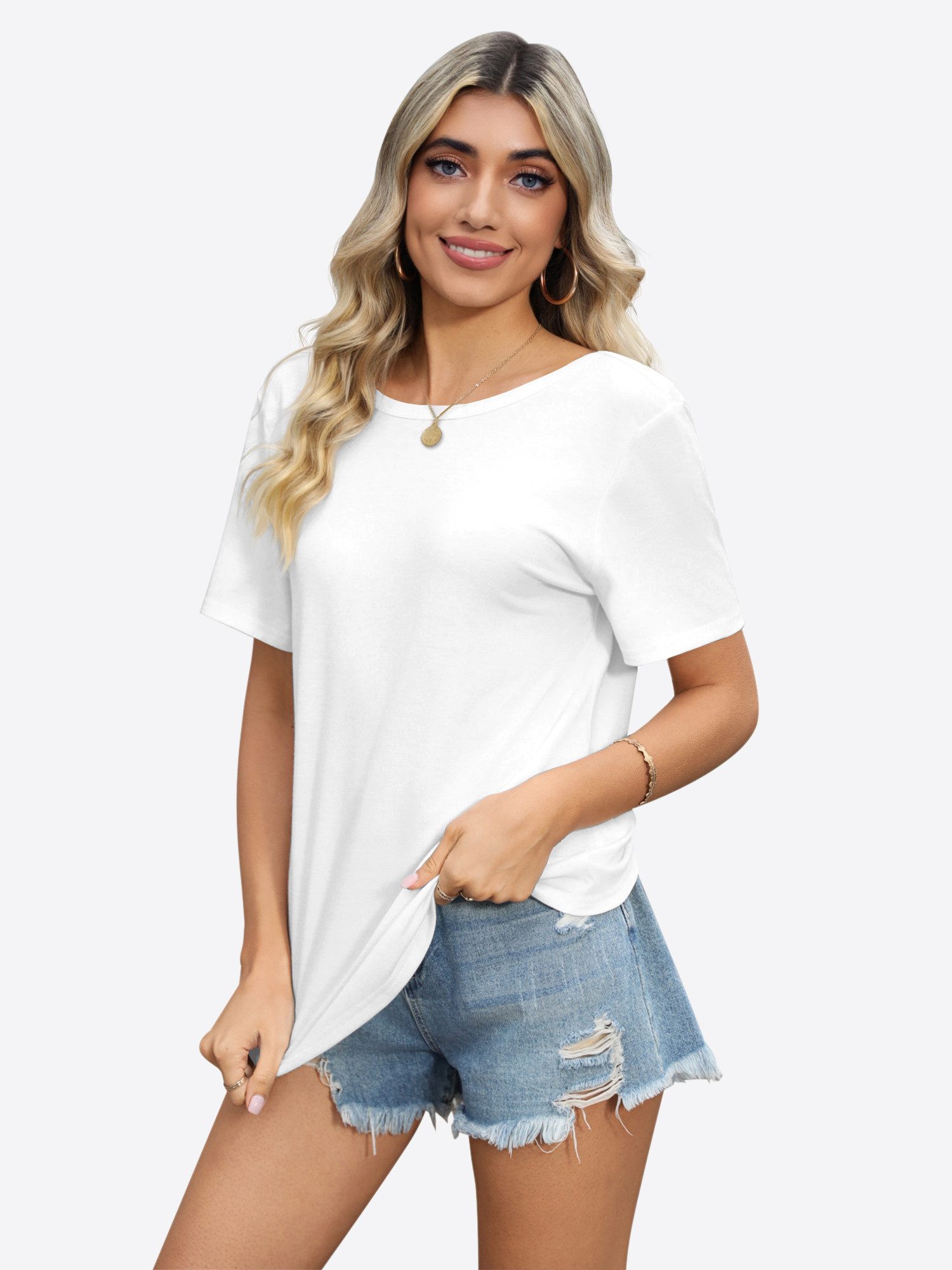 Imily Bela T-Shirt Damen rückenfreie Kurzarm-Bluse (Packung, 1-tlg., 1per-Pack) vorne und hinten getragen werden