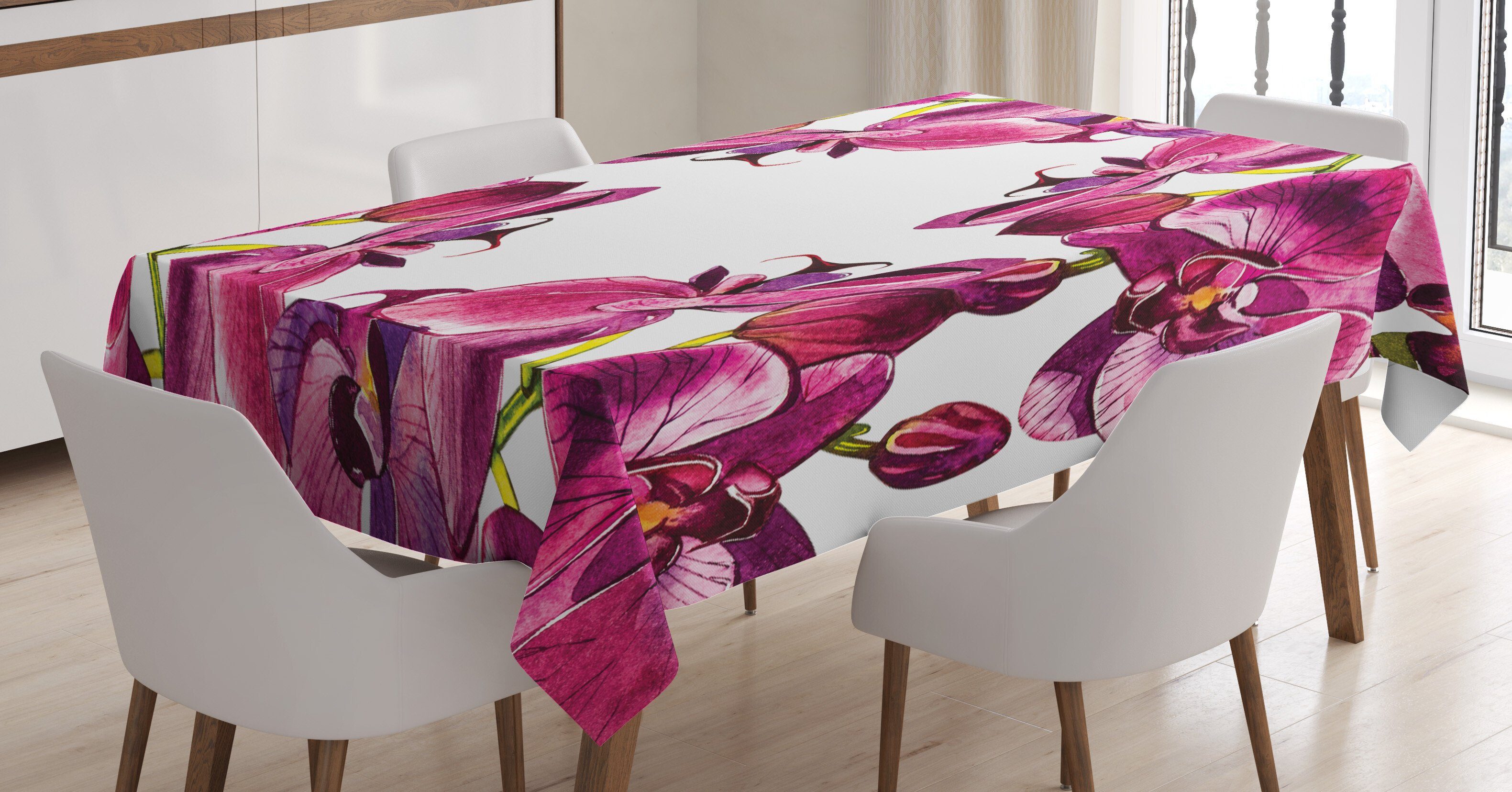 Abakuhaus Tischdecke Farbfest Waschbar Für den Außen Bereich geeignet Klare Farben, Blumen Frische Frühlings-Orchideen Kunst