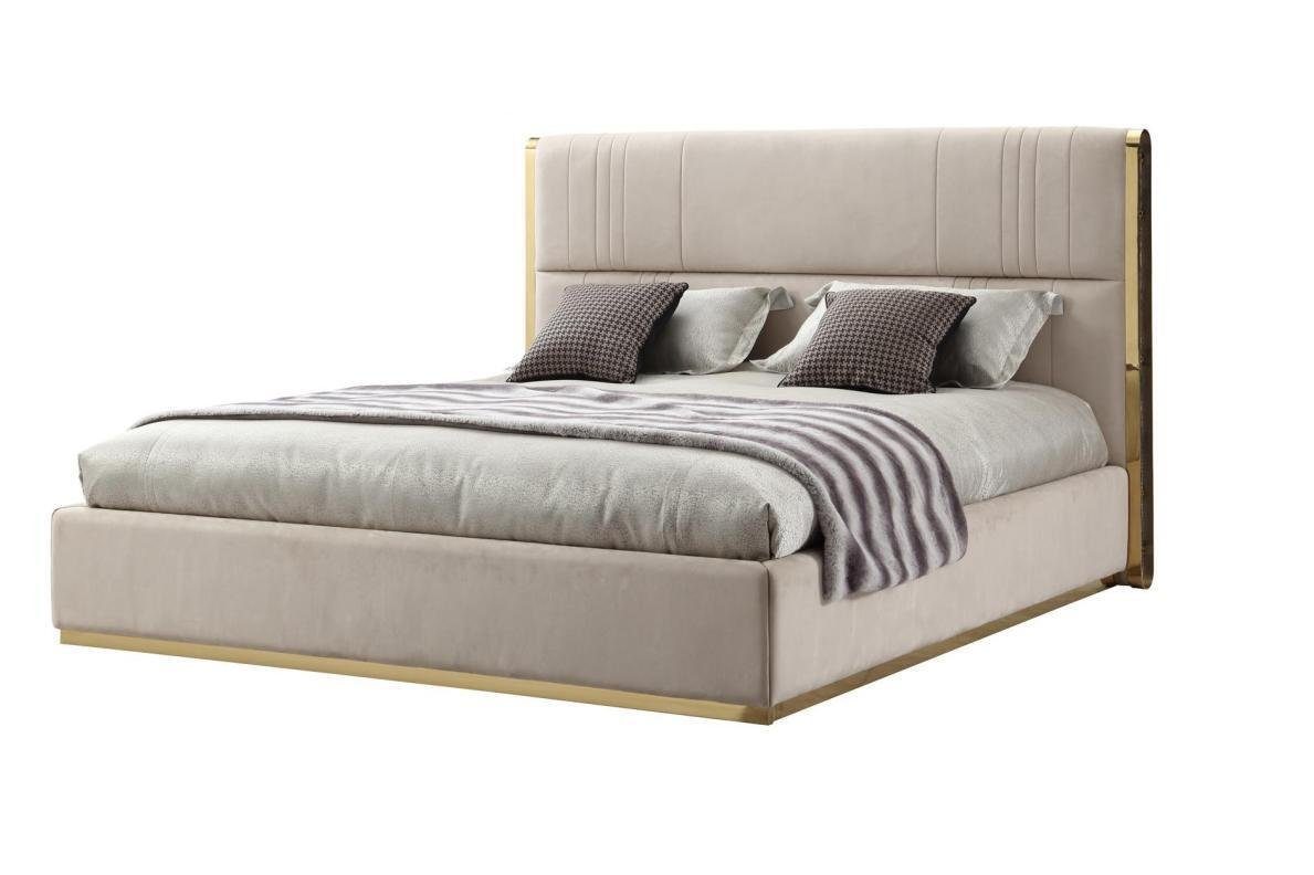 Set Schlafzimmer-Set Nachttische, Stoff Made Metall 2x JVmoebel + Europa (3-St., 2x Design Bett Bett 1x in Luxus Schlafzimmer Nachttische),