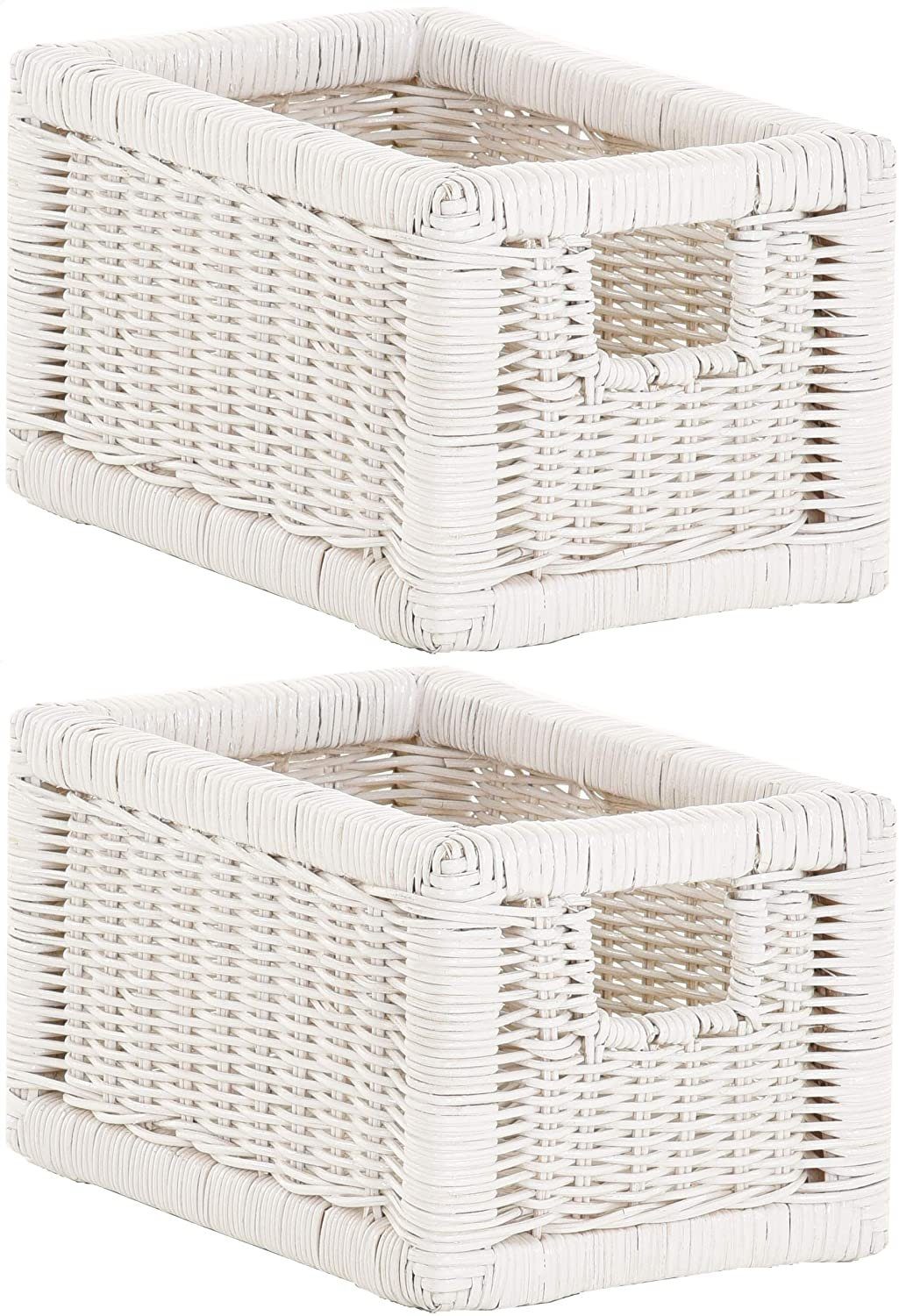 Krines Home Regalkorb Set/2 Regalkorb Aufbewahrungskorb geflochten Rattan (Klein-Mehrfarbig) (2-teiliges Set), Korbset Aufbewahrung Regal Schrankkorb Korb, ca. 20 x 32 x 17,5 cm Weiss