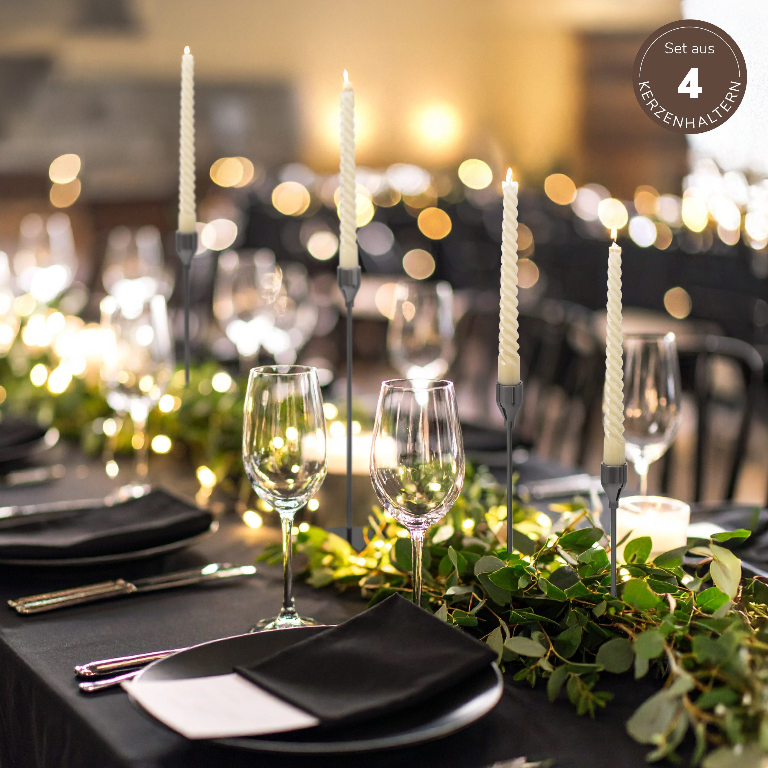 bremermann Kerzenhalter 4er-Set Kerzenhalter, Kerzenständer für Stabkerzen, Metall, roségold (4 St)