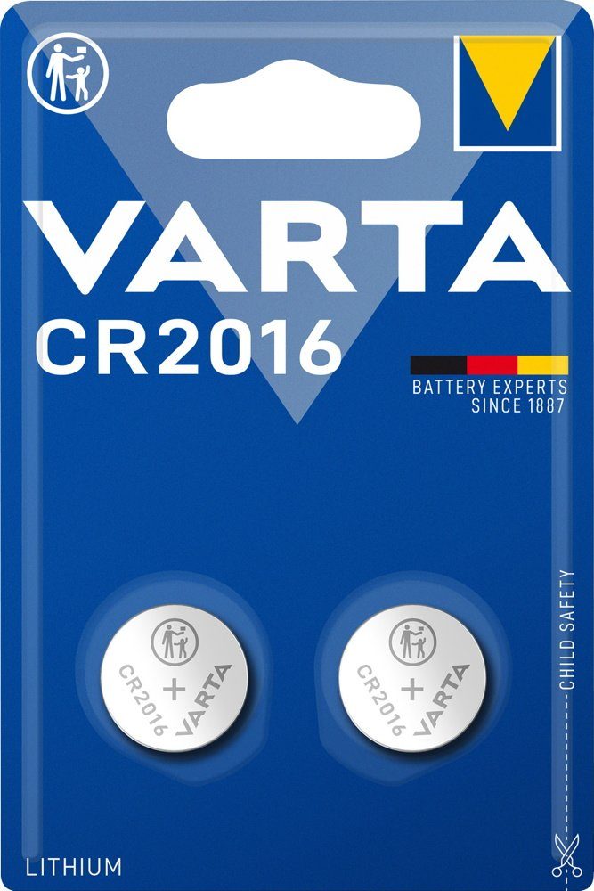 VARTA 2 Stück Varta CR2016 Lithium Batterie IEC CR 2016 Batterie, (3,0 V) von Varta