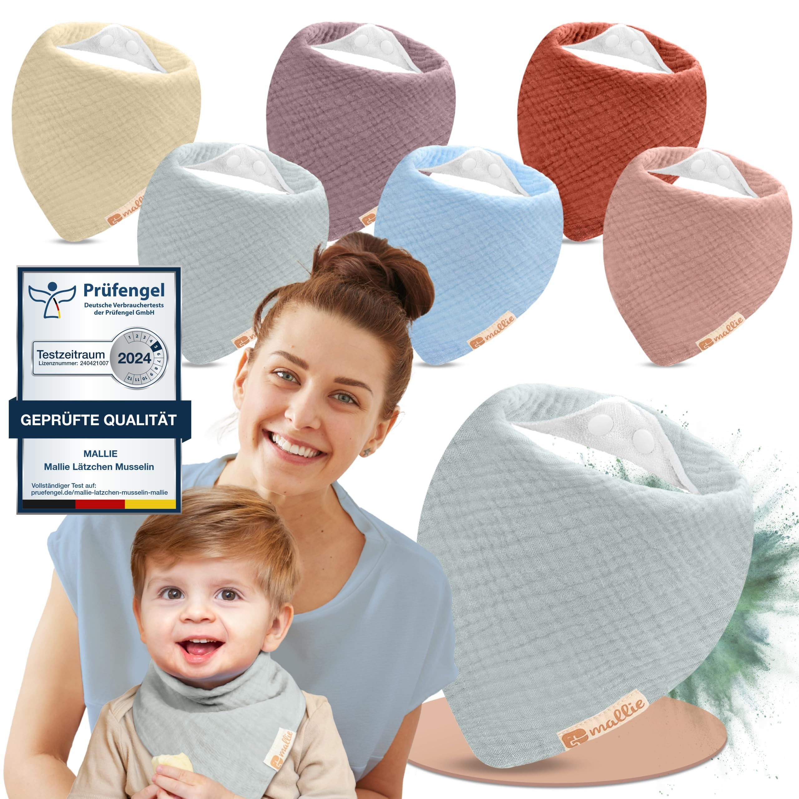 Mallie Lätzchen Musselin Lätzchen Baby im 6er oder 8er Set, (Als Bibs, Dreieckstuch Baby, Baby Lätzchen -, 6-St., Musselin Halstuch Baby, Musselintücher Baby und Babylätzchen), Sabberlätzchen Baby Halstücher Baby