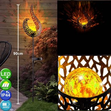 etc-shop LED Gartenleuchte, LED-Leuchtmittel fest verbaut, Warmweiß, 2er Set LED Solar Außen Lampen Garten Steck Strahler Flammen