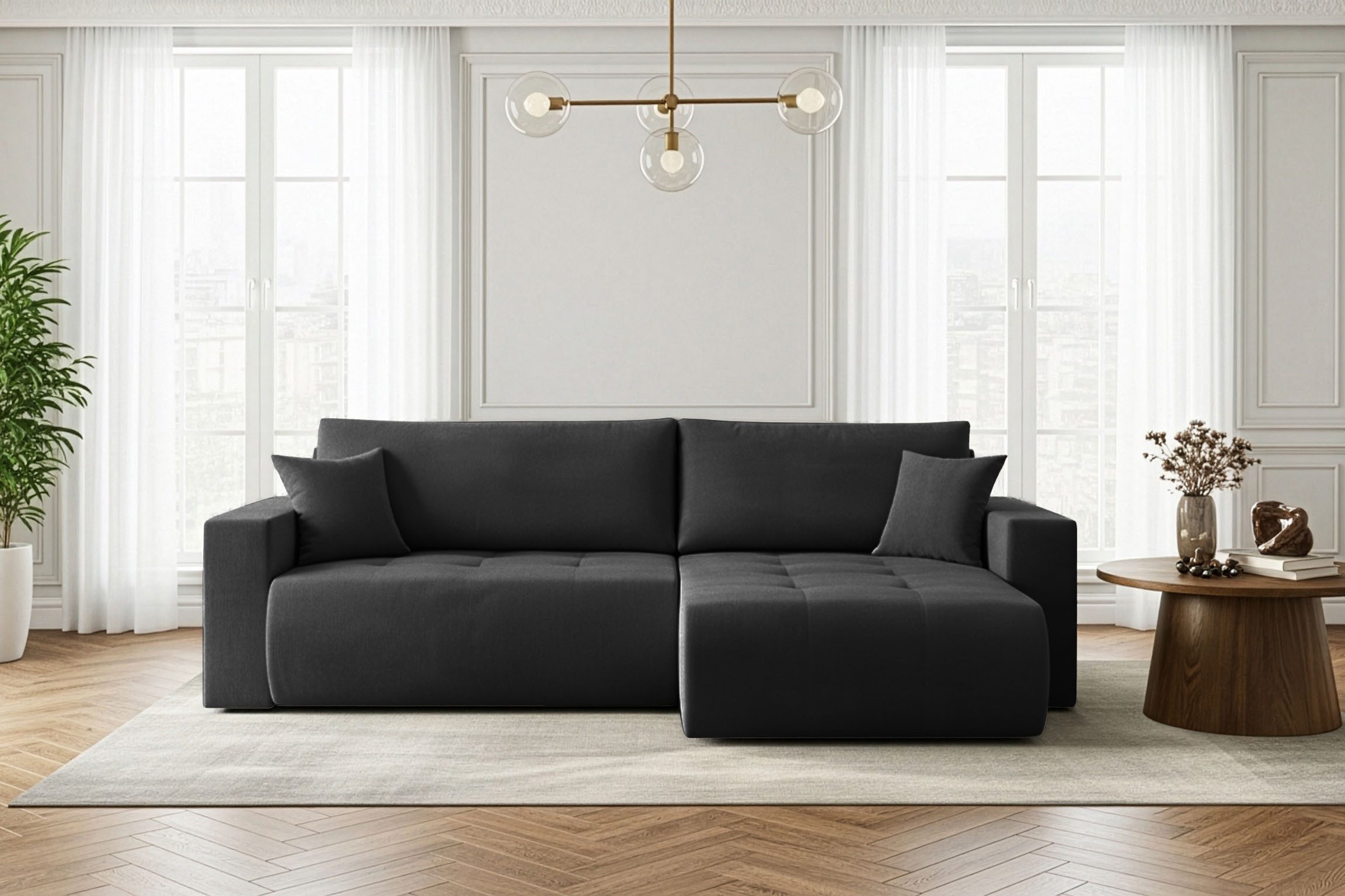 WFL GROUP Ecksofa Alva mit Bettkasten – 3-Sitzer Couch mit Schlaffunktion, MADE IN EU, Schlaffläche 130 × 230 cm, Universelles Ecksofa in modernem Scandi-Design – Strukturstoff
