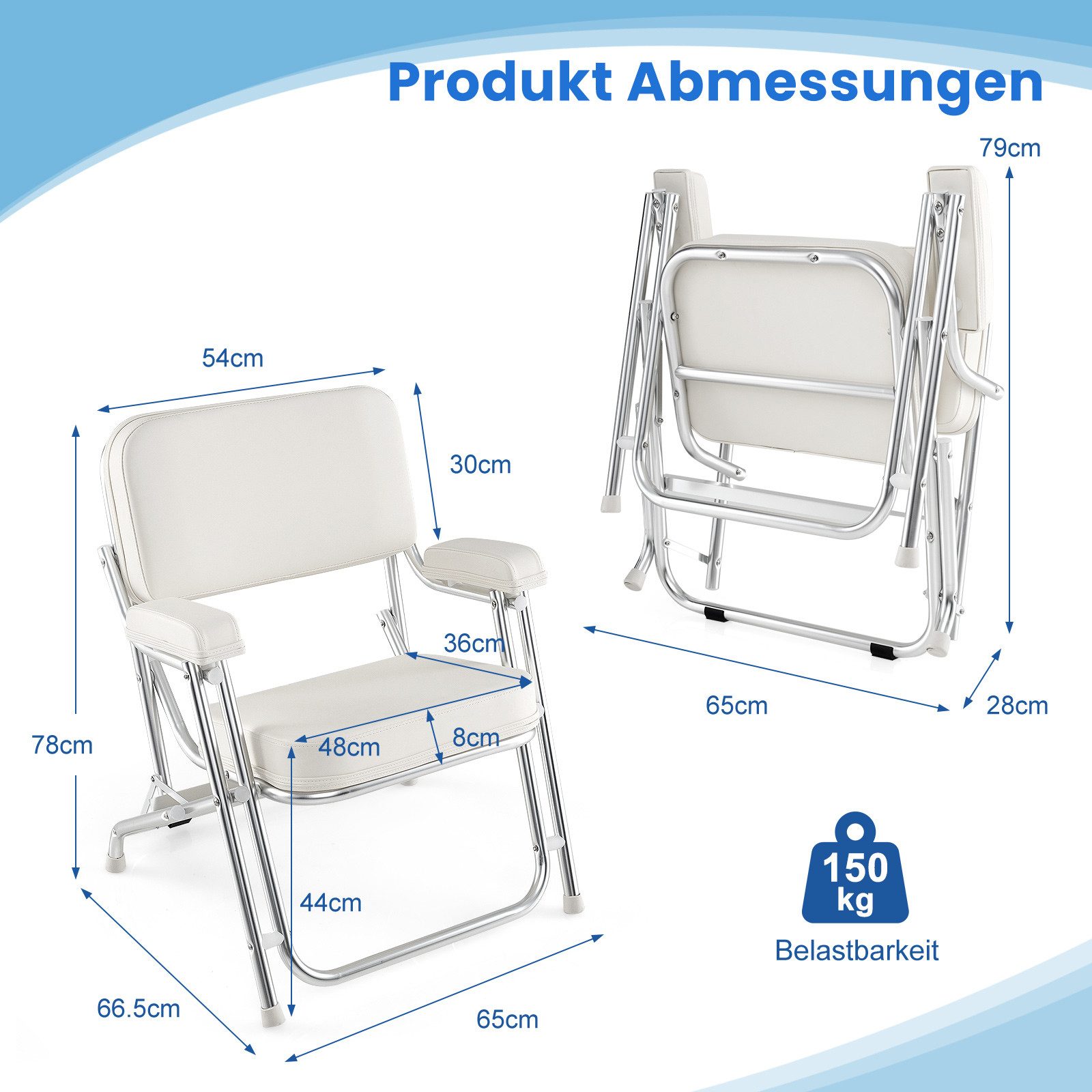 COSTWAY Segelboot, Bootsstuhl, Bootssitz klappbar aus Aluminium
