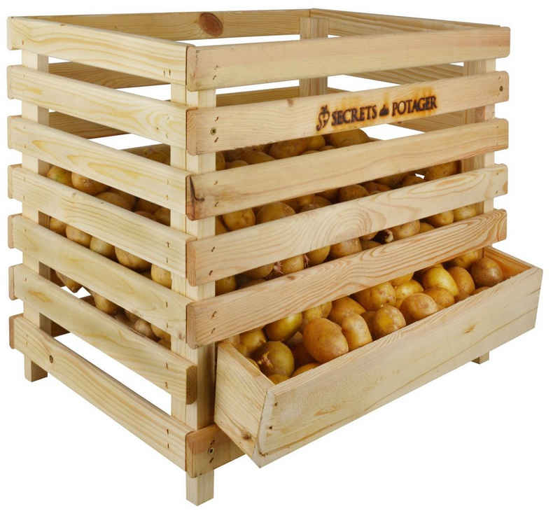esschert design Kartoffelkiste, Aufbewahrungskiste, stapelbar aus Kiefer, 59.5 x 47 x 49.3 cm