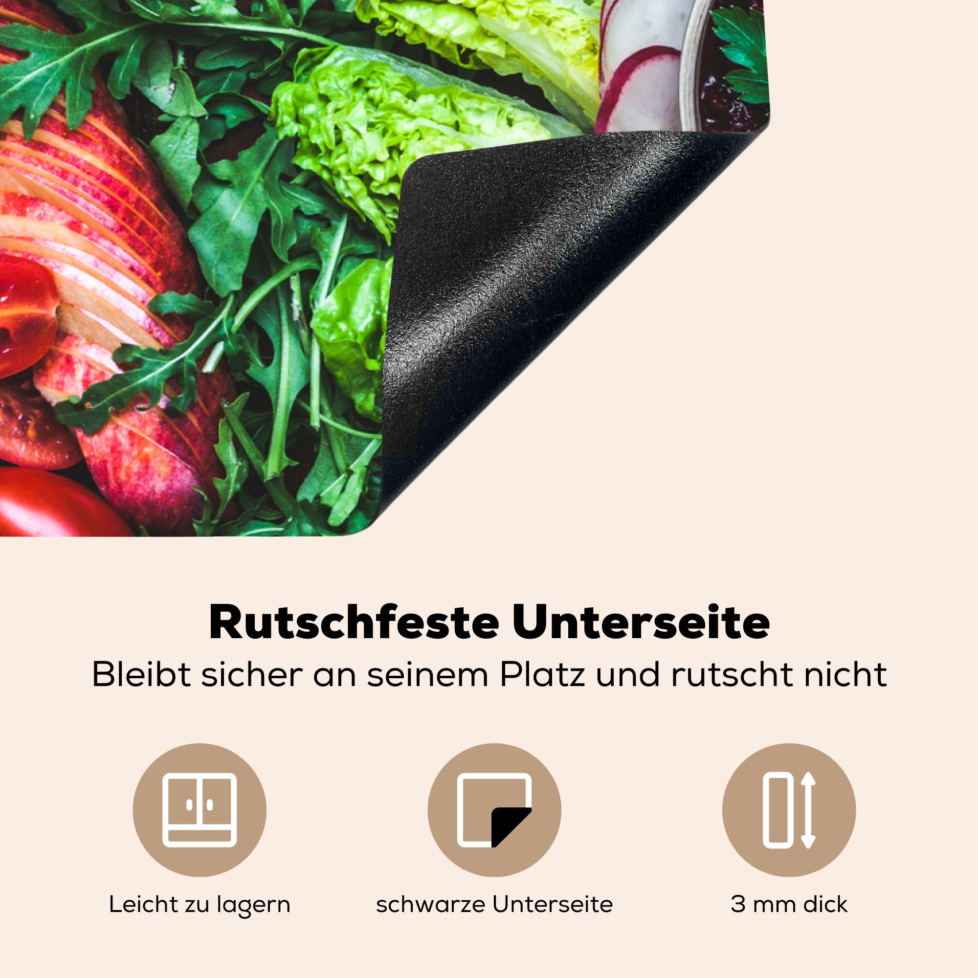 Vinyl, Farben, tlg), Schutz küche, die Gemüse Induktionskochfeld cm, - Obst MuchoWow für Herdblende-/Abdeckplatte Ceranfeldabdeckung - (1 81x52