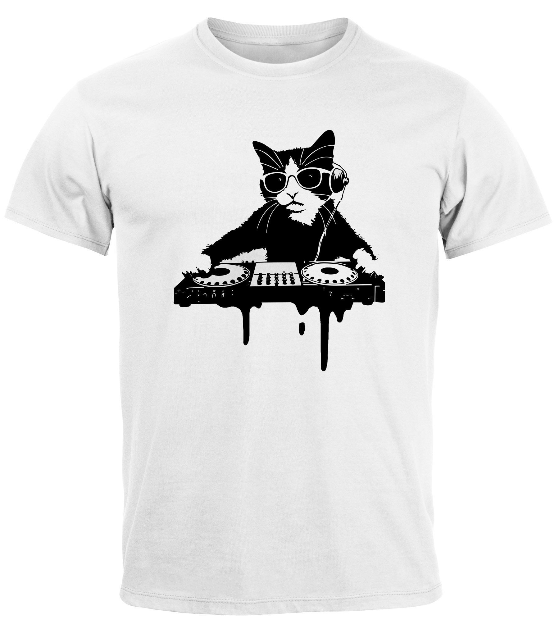 Neverless Print-Shirt Herren T-Shirt Techno Katze günstig online kaufen