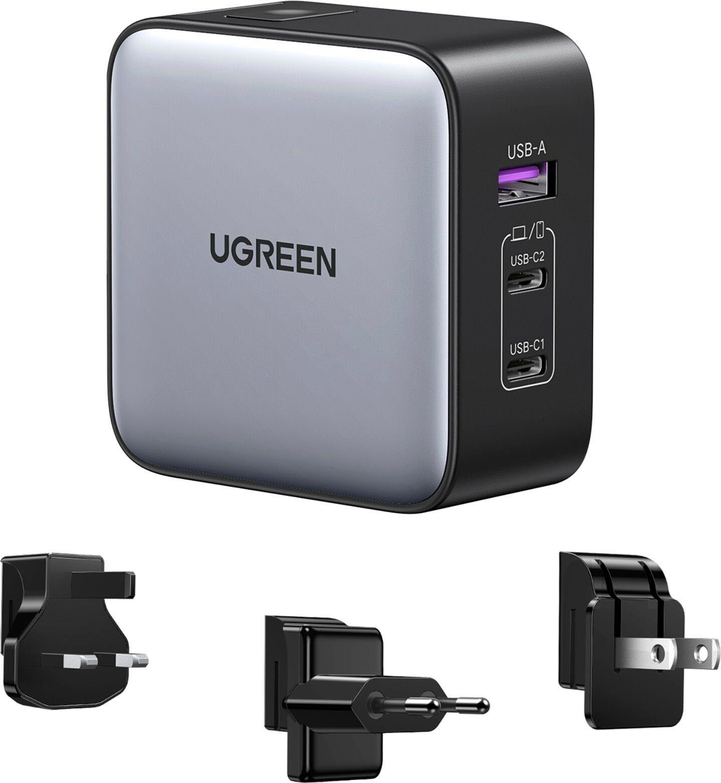 UGREEN 1xUSB-A + 2xUSB-C 65W GaN Worldwide Travel Fast USB-Ladegerät