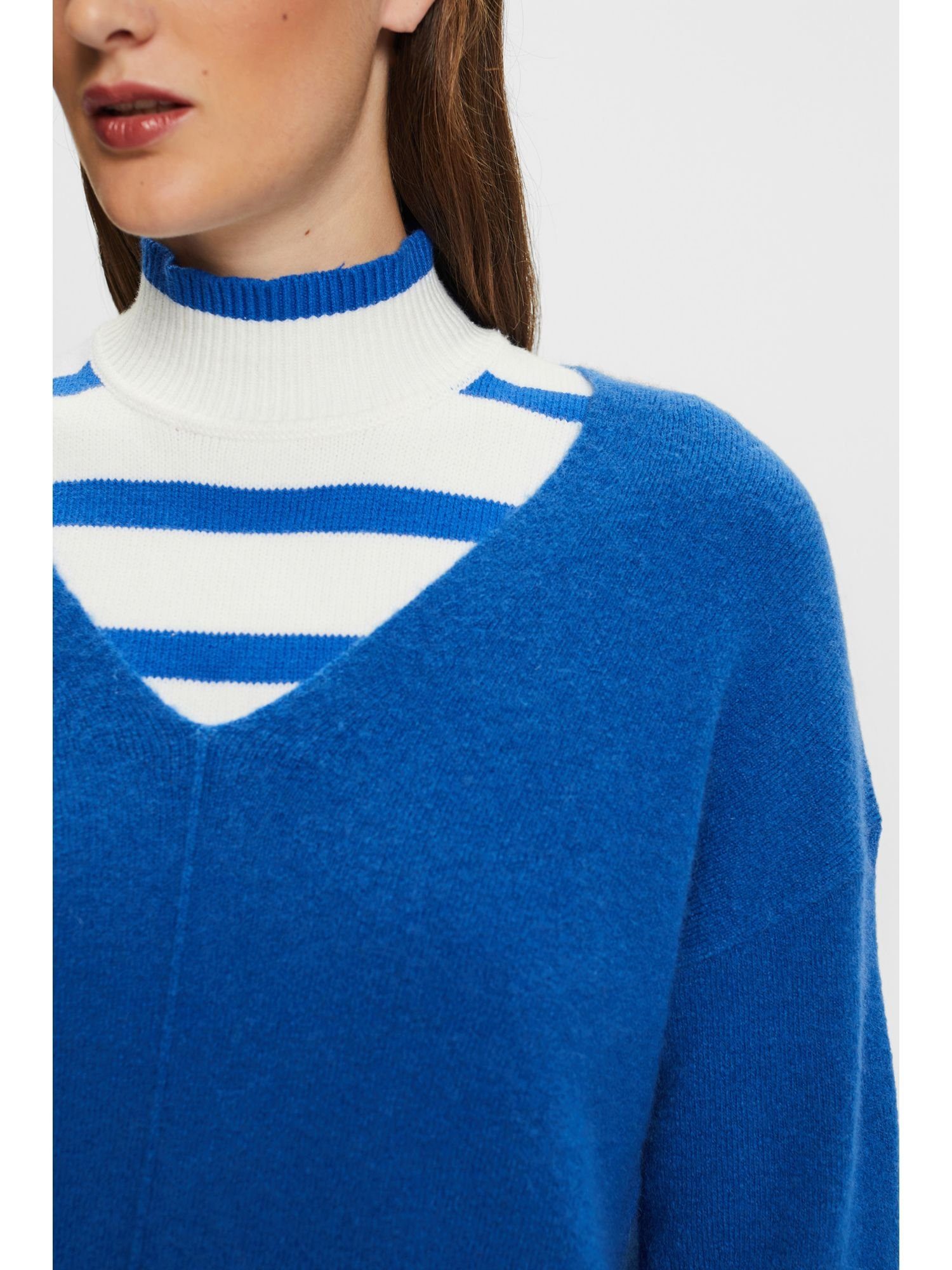Wollmix-Pullover Esprit mit V-Ausschnitt-Pullover BLUE BRIGHT V-Ausschnitt
