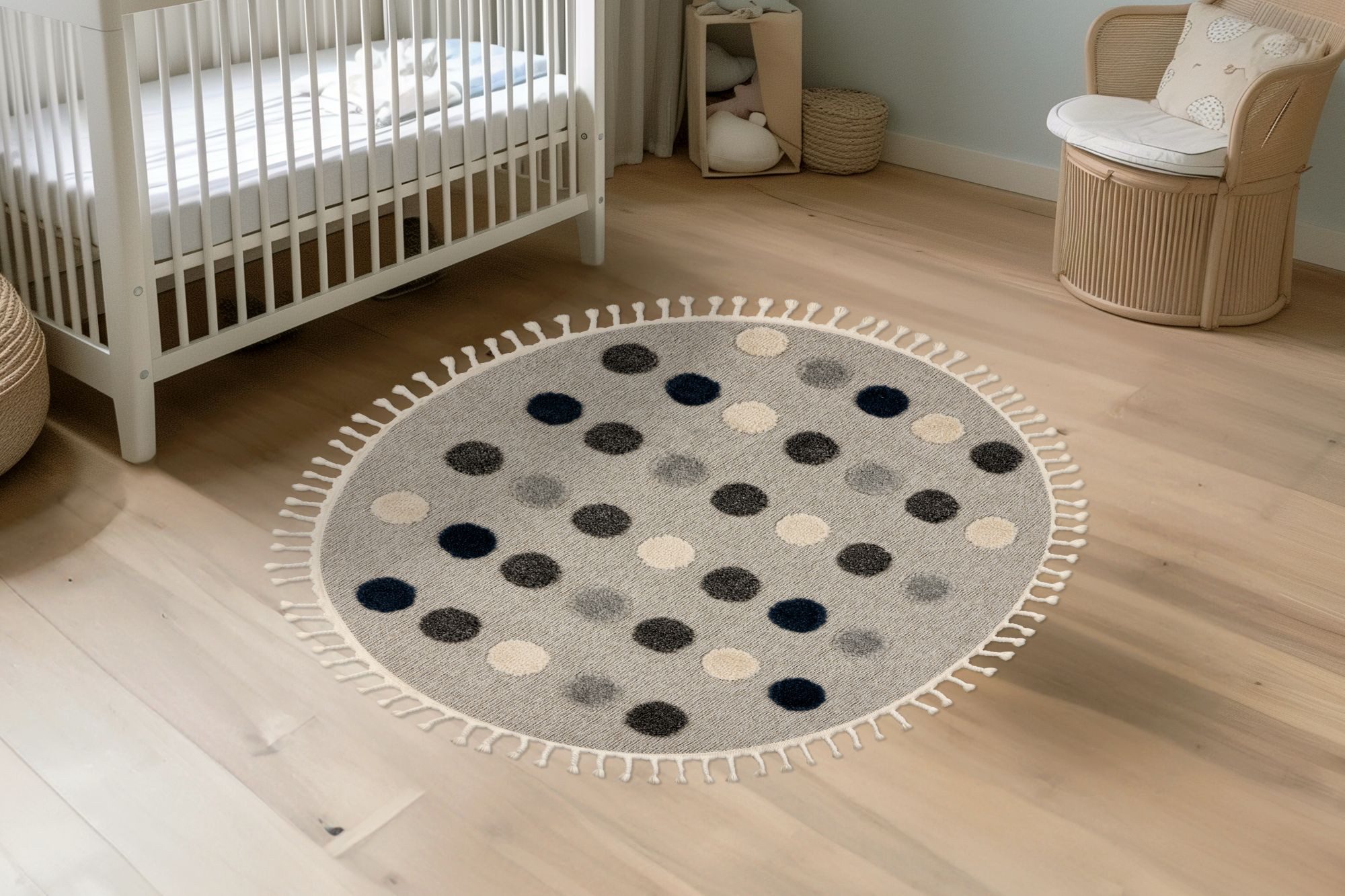 Kayoom Kinderteppich Modena 419, rund, Höhe: 11 mm, auch in rund, Kurzflor, Hoch Tief, mit Fransen