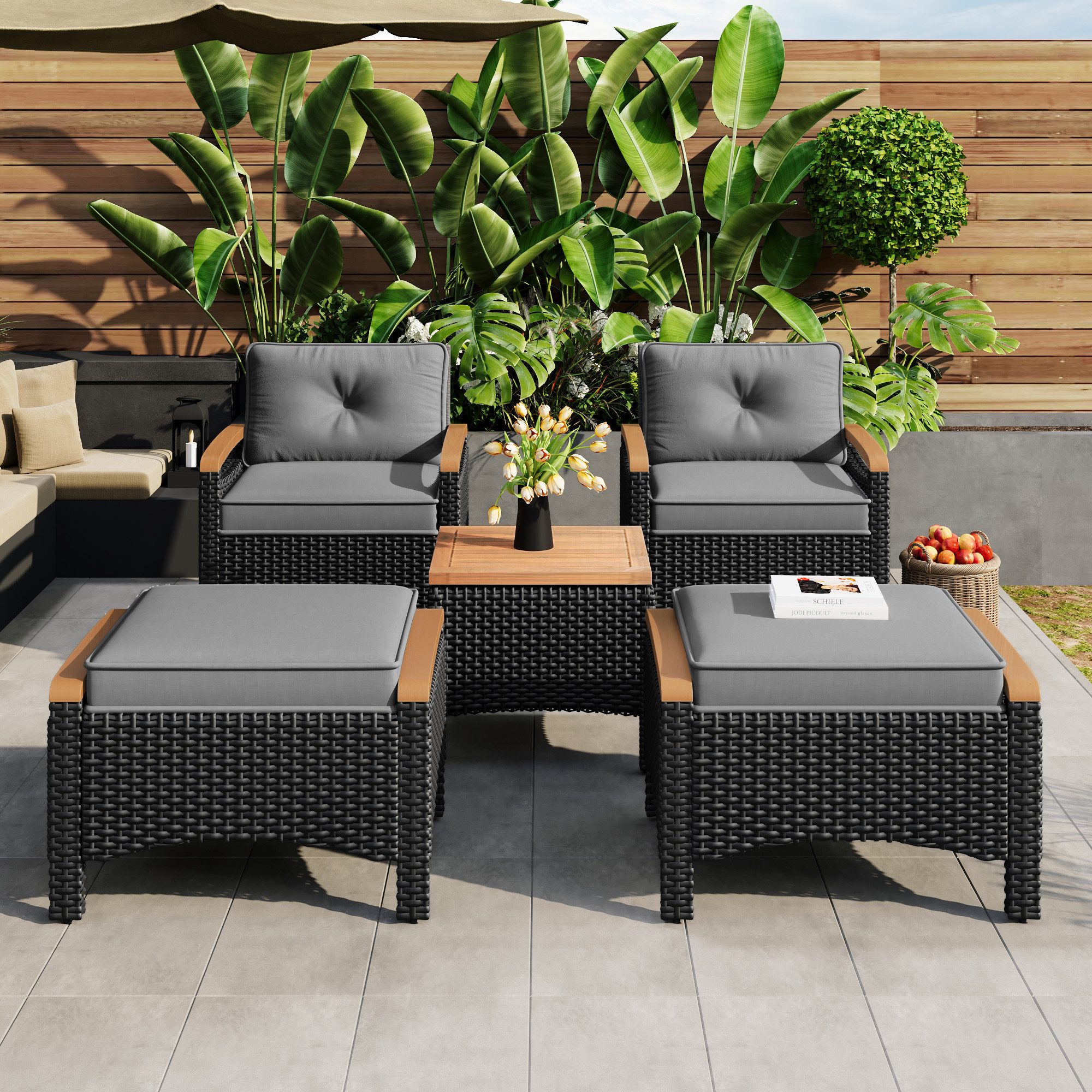 Merax Gartenlounge-Set, (mit Couchtisch, 2 Stühle günstig online kaufen