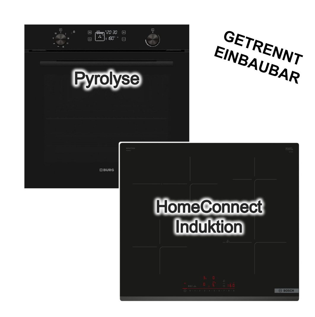 VESTEL Backofen-Set Backofen Pyrolyse +BOSCH Induktionskochfeld PowerBoost HomeConnect, Pyrolyse-Selbstreinigung