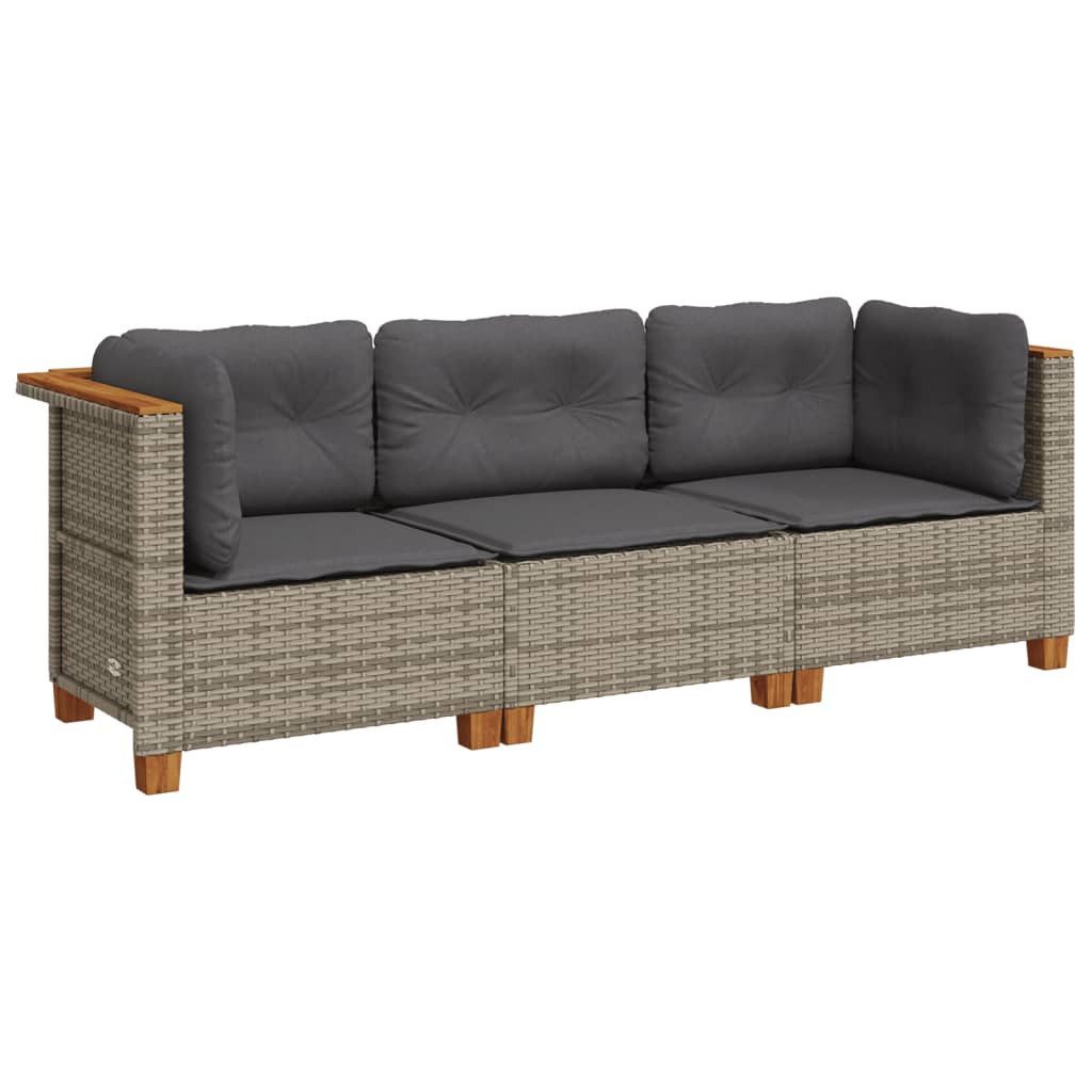 vidaXL Gartenbank NA Gartenbank Gartensofa Loungesofa mit Kissen 3-Sitzer Grau Polyratta