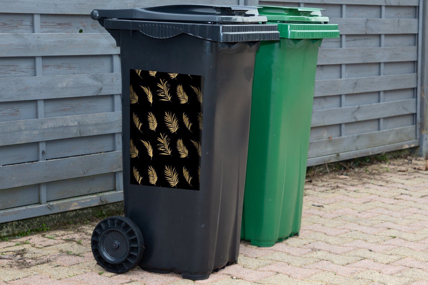 (1 Tropisch - Abfalbehälter Container, Sticker, Wandsticker St), Gold Blatt - Mülltonne, Mülleimer-aufkleber, MuchoWow