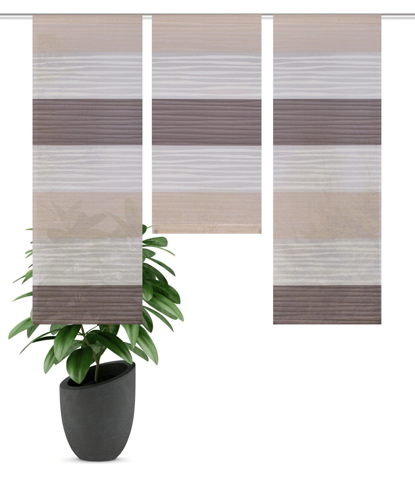 Clever-Kauf-24 Scheibengardine Mini Flächenvorhang Set stein mit Querstreif günstig online kaufen