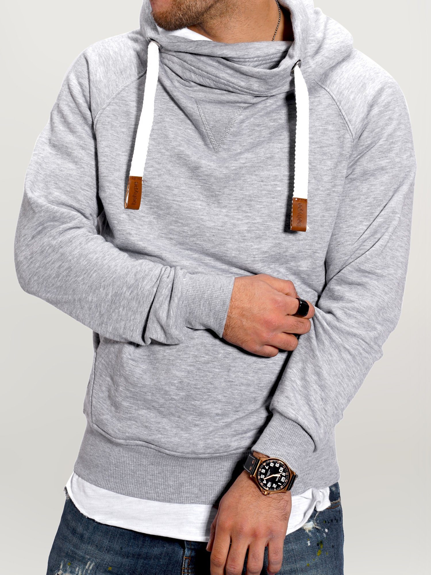 behype Kapuzensweatshirt JULES mit grau Kragen hohem