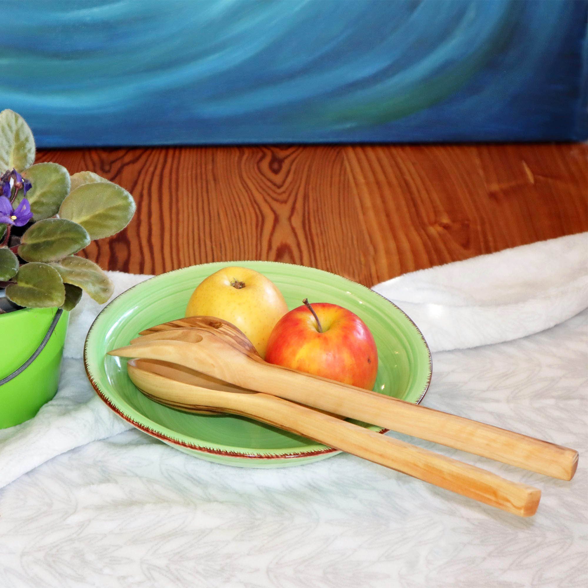 NATUREHOME Salatbesteck Salatbesteck 2tlg. Olivenholz Rustikal 30 cm (2-tlg), Handarbeit, Vegan, Nachhaltig