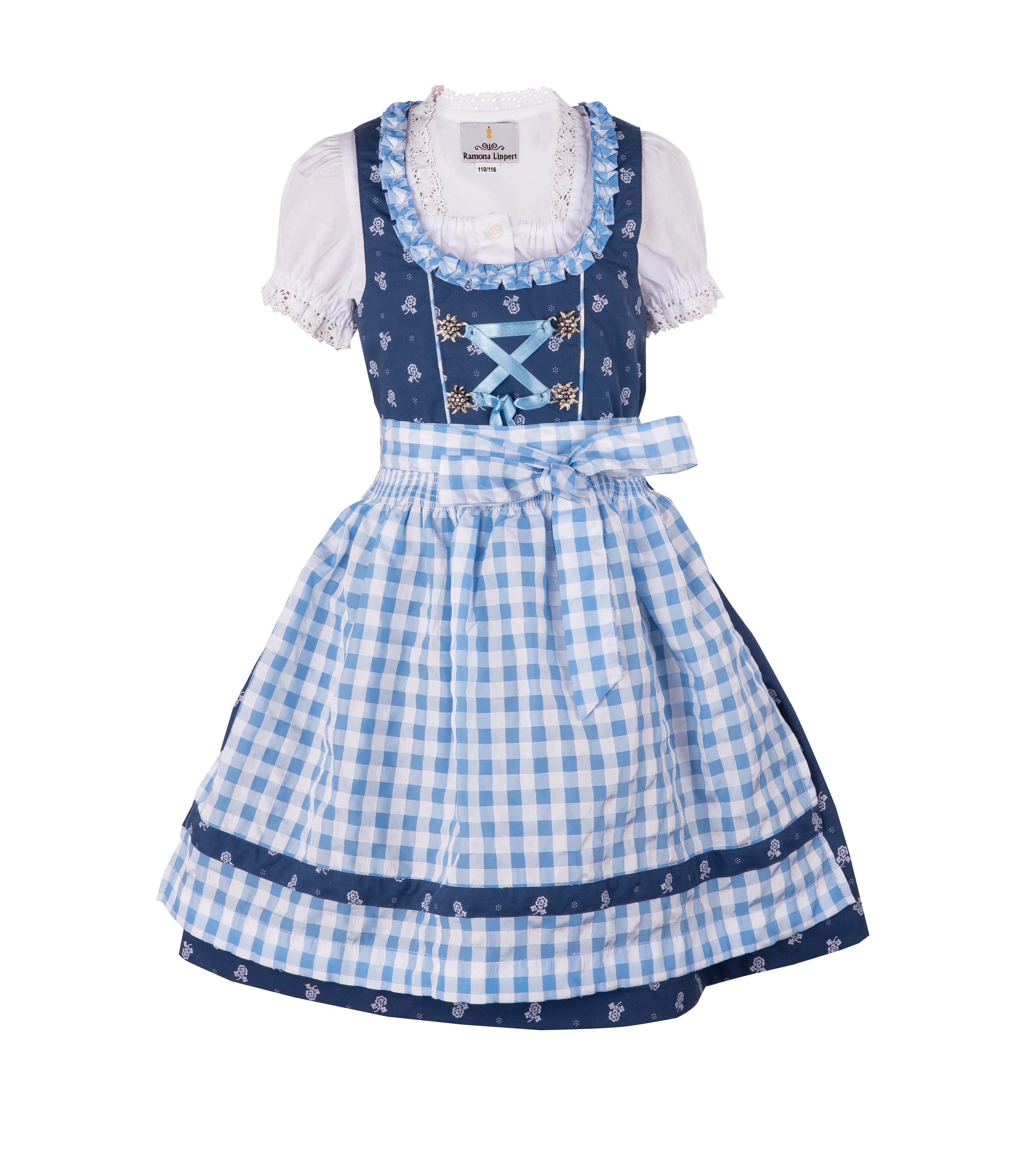 Ramona Lippert Dirndl Kinderdirndl Chrissi blau mit Bluse Mädchen