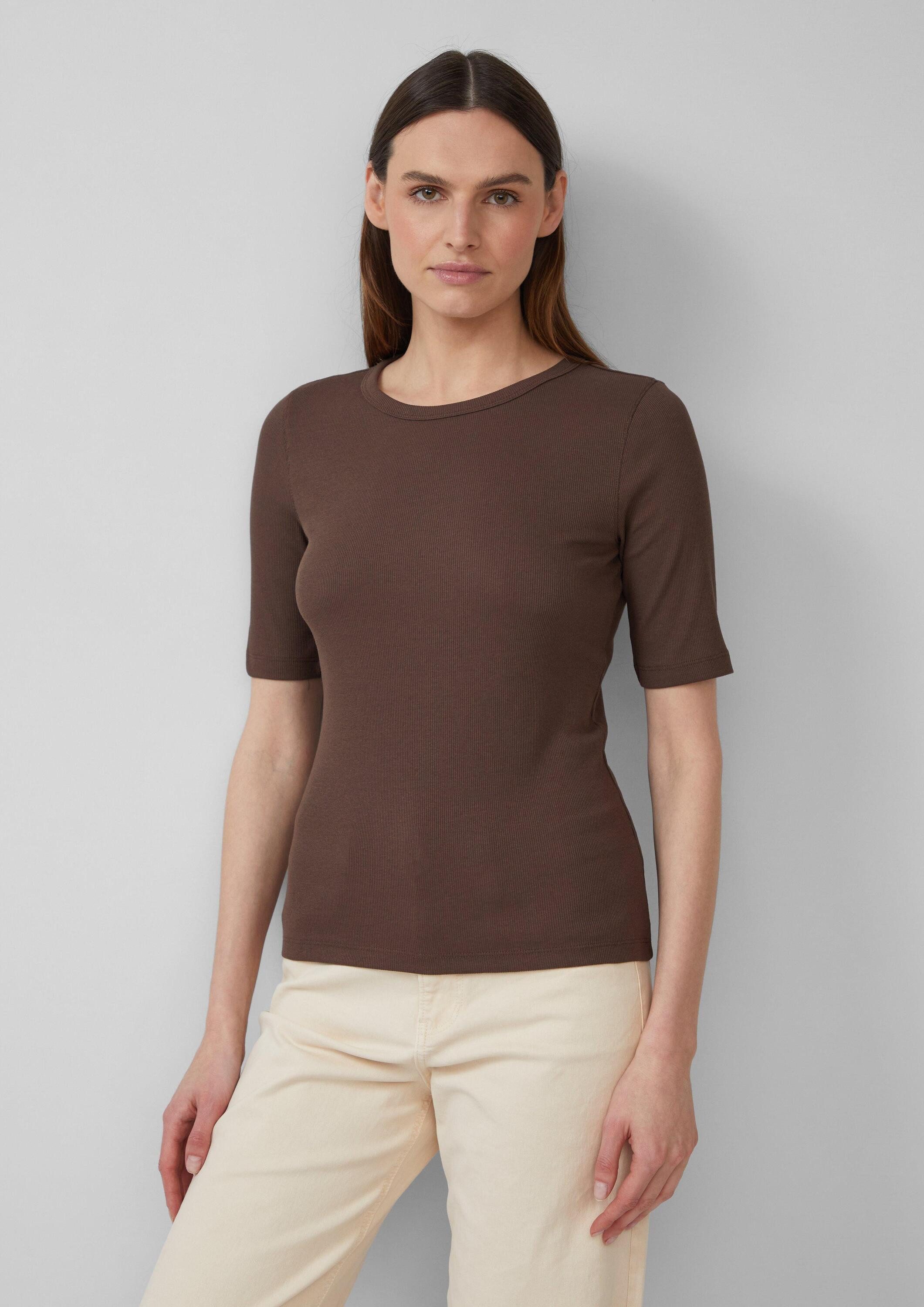 s.Oliver Kurzarmshirt T-Shirt Geripptes T-Shirt im Slim Fit aus Baumwollmix günstig online kaufen